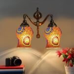 Dual Golden Antique Wall lamp with Mosaic Glass Wall d�cor Wall Hanging Light Vintage Wall Lamps Decorative lamp Traditional Wall lamp-F