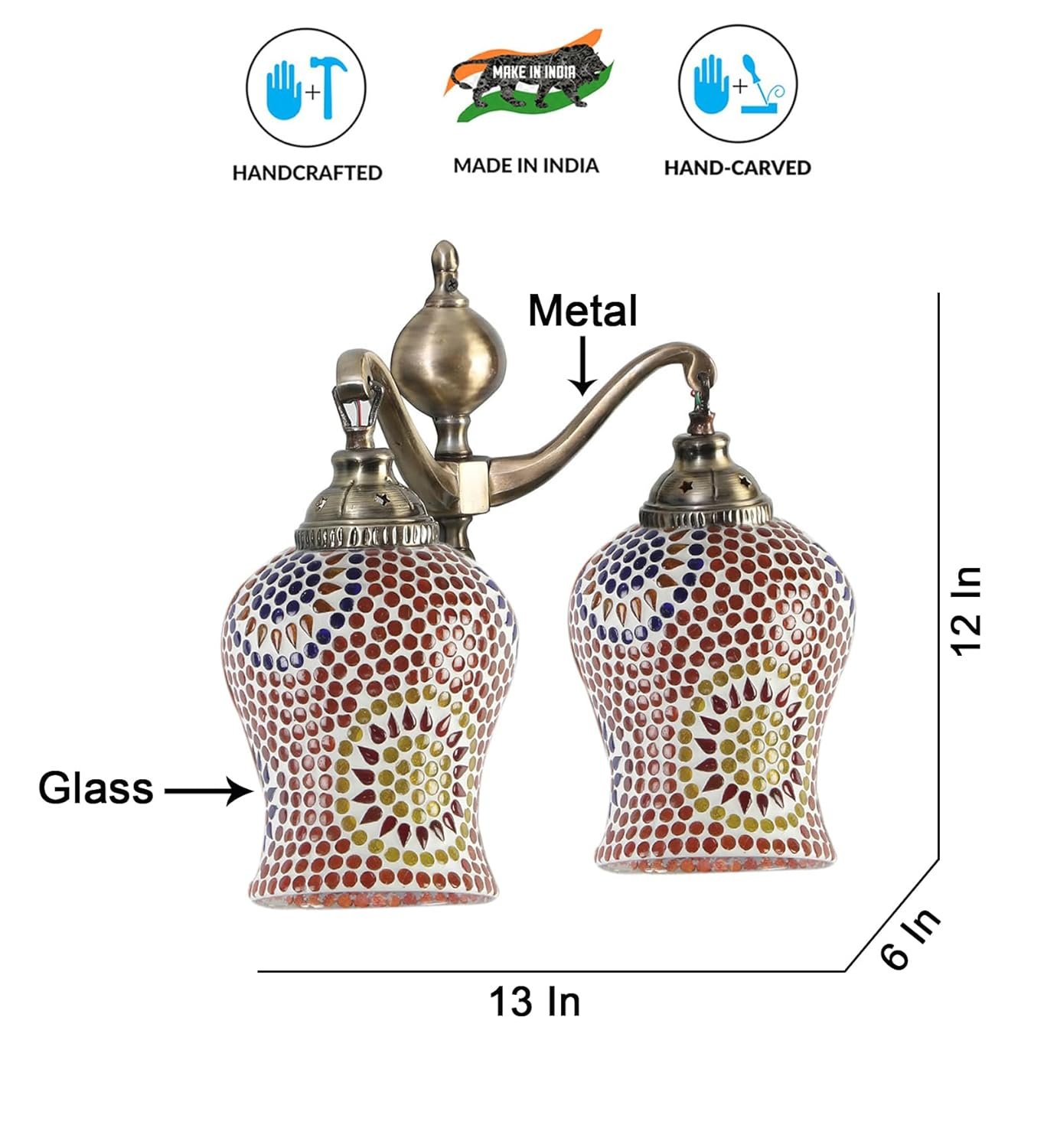 Dual Golden Antique Wall lamp with Mosaic Glass Wall d�cor Wall Hanging Light Vintage Wall Lamps Decorative lamp Traditional Wall lamp-F