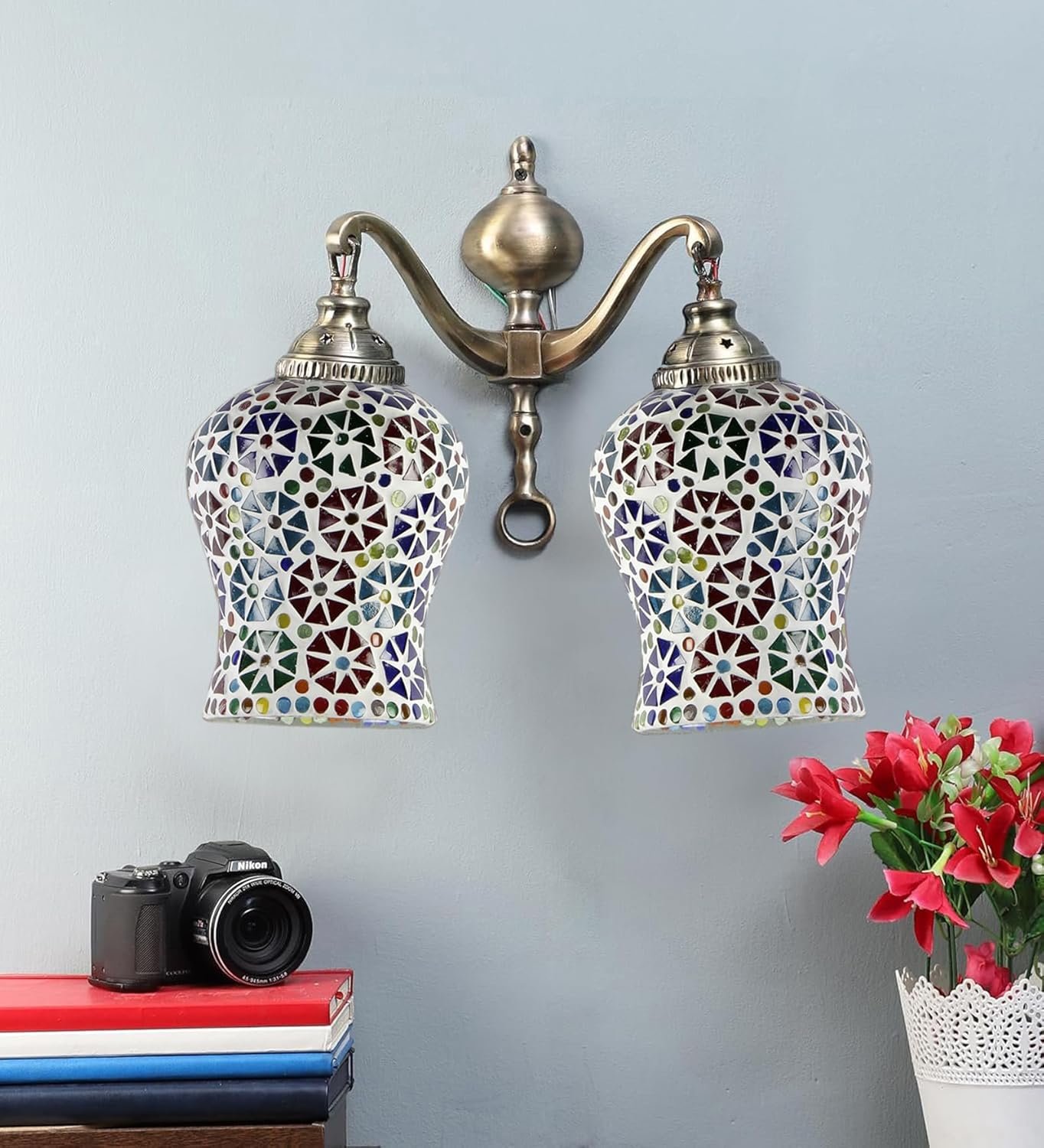 Dual Golden Antique Wall lamp with Mosaic Glass Wall d�cor Wall Hanging Light Vintage Wall Lamps Decorative lamp Traditional Wall lamp-H