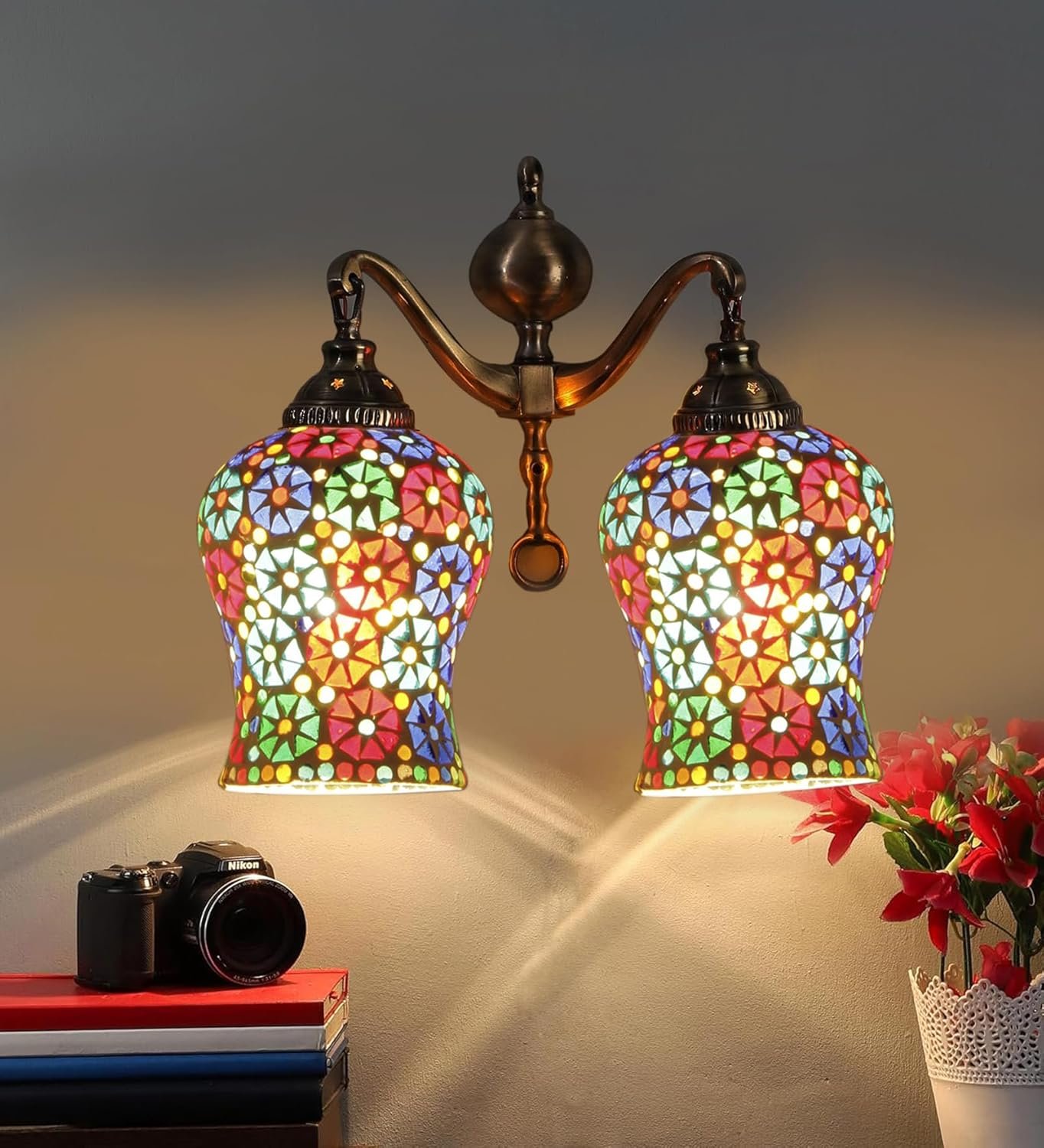 Dual Golden Antique Wall lamp with Mosaic Glass Wall d�cor Wall Hanging Light Vintage Wall Lamps Decorative lamp Traditional Wall lamp-H