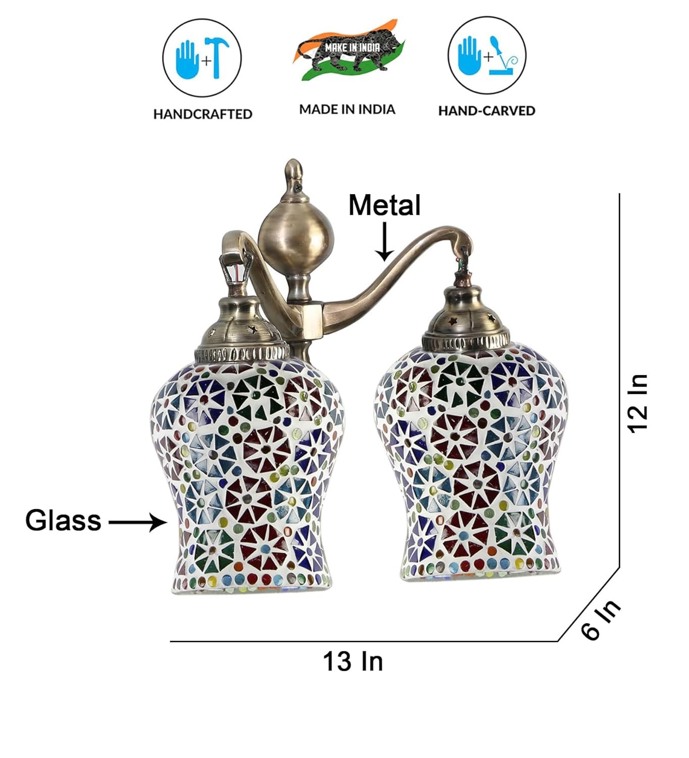 Dual Golden Antique Wall lamp with Mosaic Glass Wall d�cor Wall Hanging Light Vintage Wall Lamps Decorative lamp Traditional Wall lamp-H