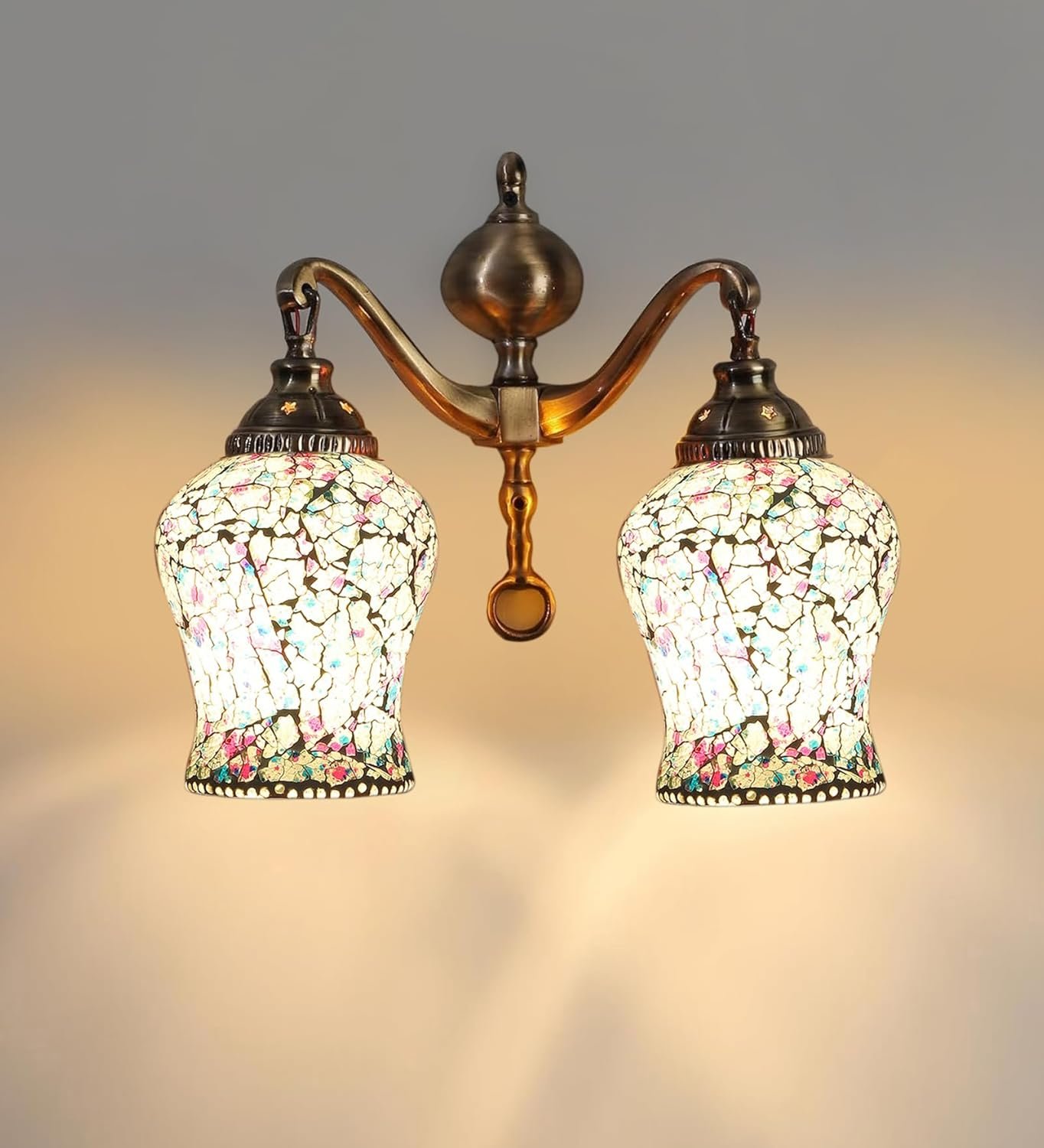 Dual Golden Antique Wall lamp with Mosaic Glass Wall d�cor Wall Hanging Light Vintage Wall Lamps Decorative lamp Traditional Wall lamp-J