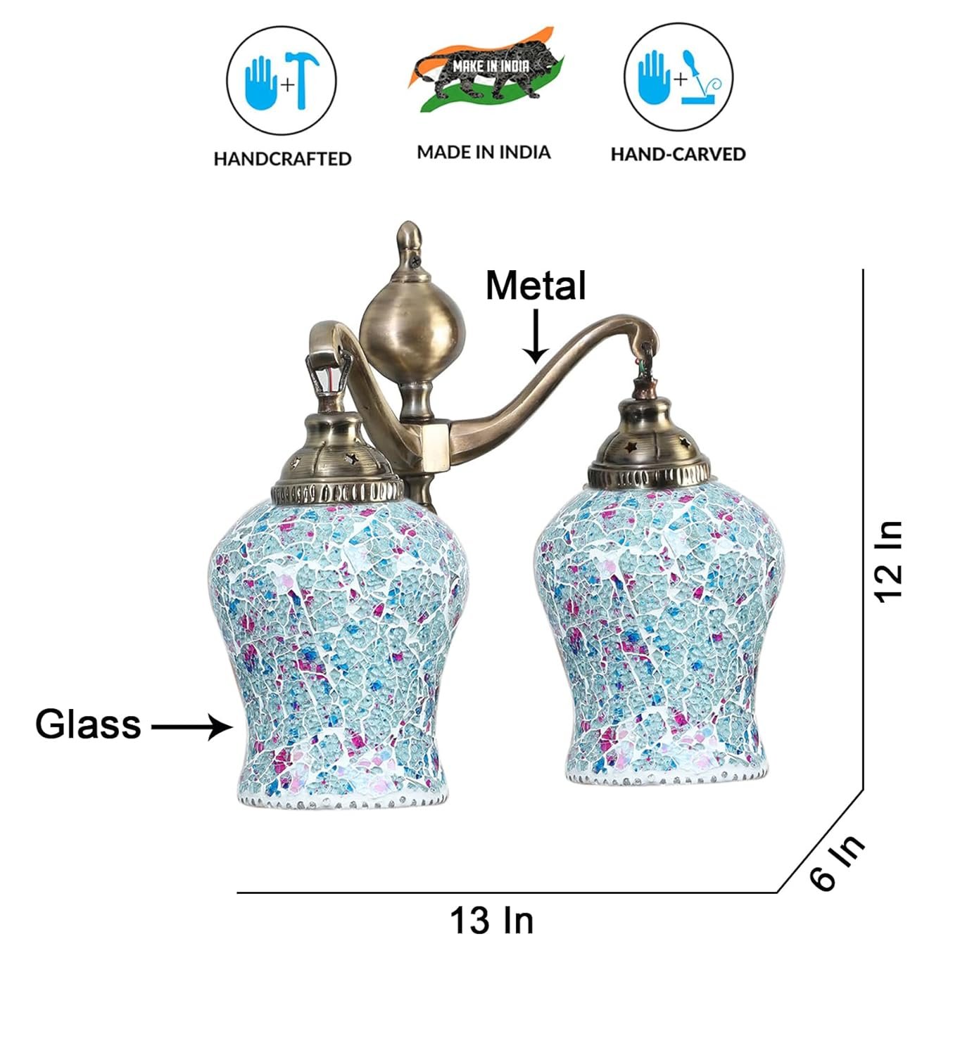 Dual Golden Antique Wall lamp with Mosaic Glass Wall d�cor Wall Hanging Light Vintage Wall Lamps Decorative lamp Traditional Wall lamp-J