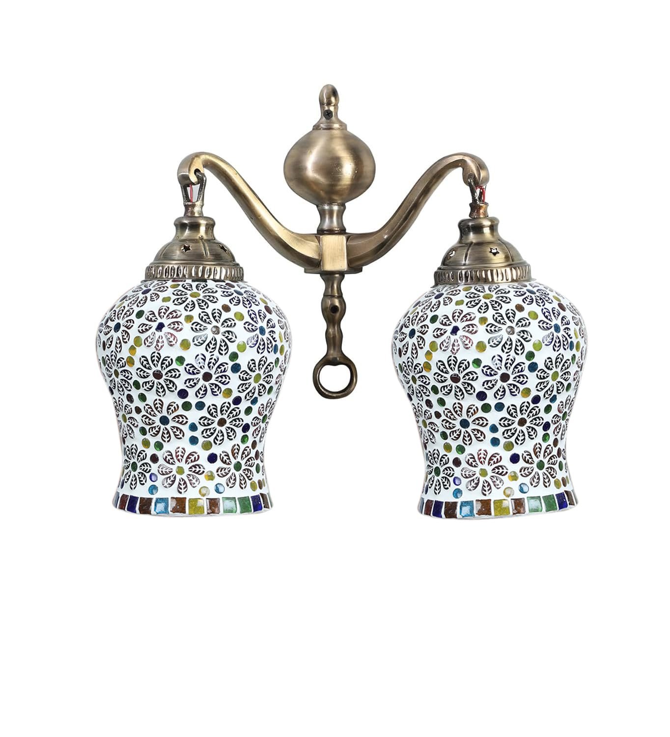 Dual Golden Antique Wall lamp with Mosaic Glass Wall d�cor Wall Hanging Light Vintage Wall Lamps Decorative lamp Traditional Wall lamp-K