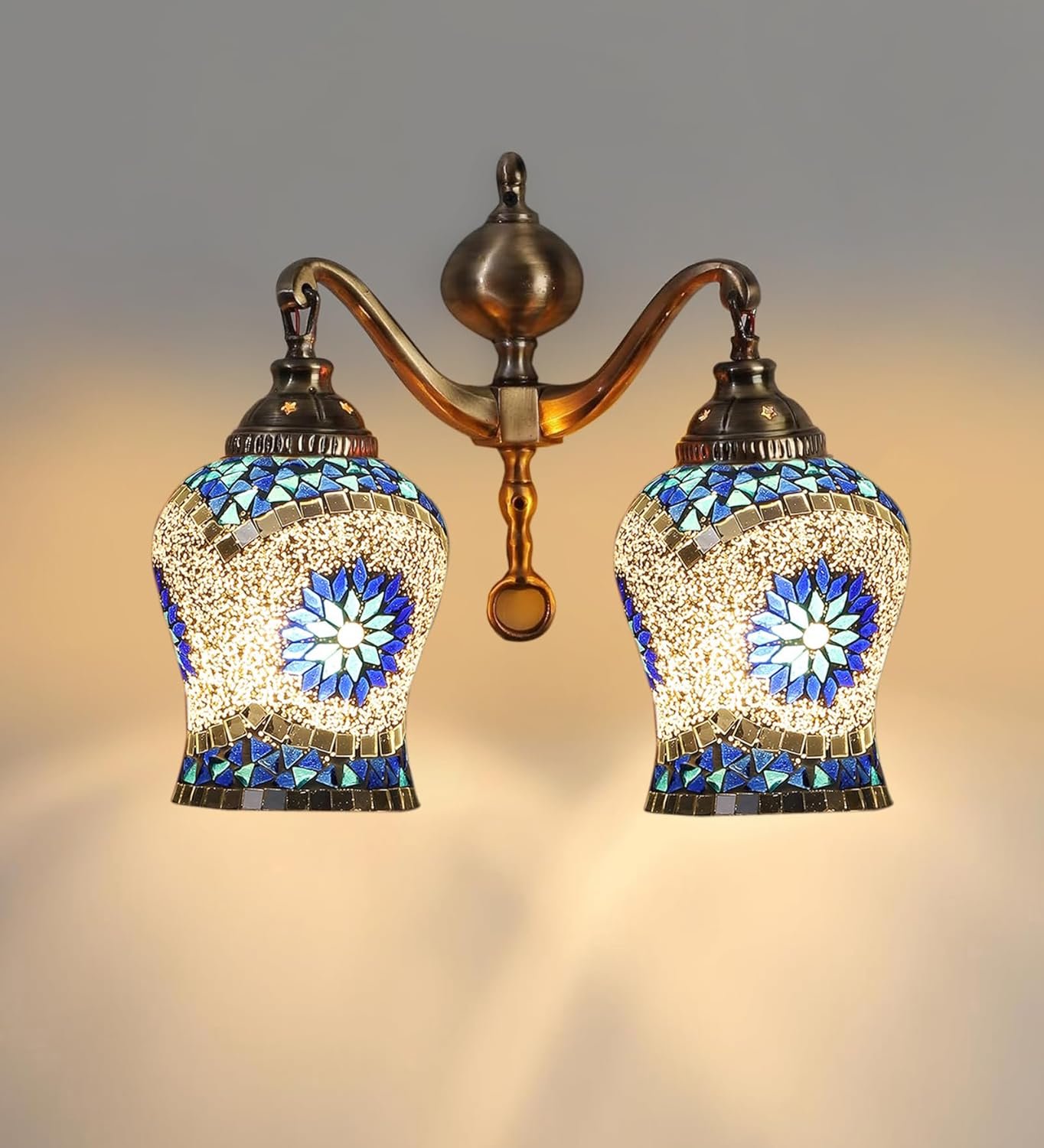 Dual Golden Antique Wall lamp with Mosaic Glass Wall d�cor Wall Hanging Light Vintage Wall Lamps Decorative lamp Traditional Wall lamp-L