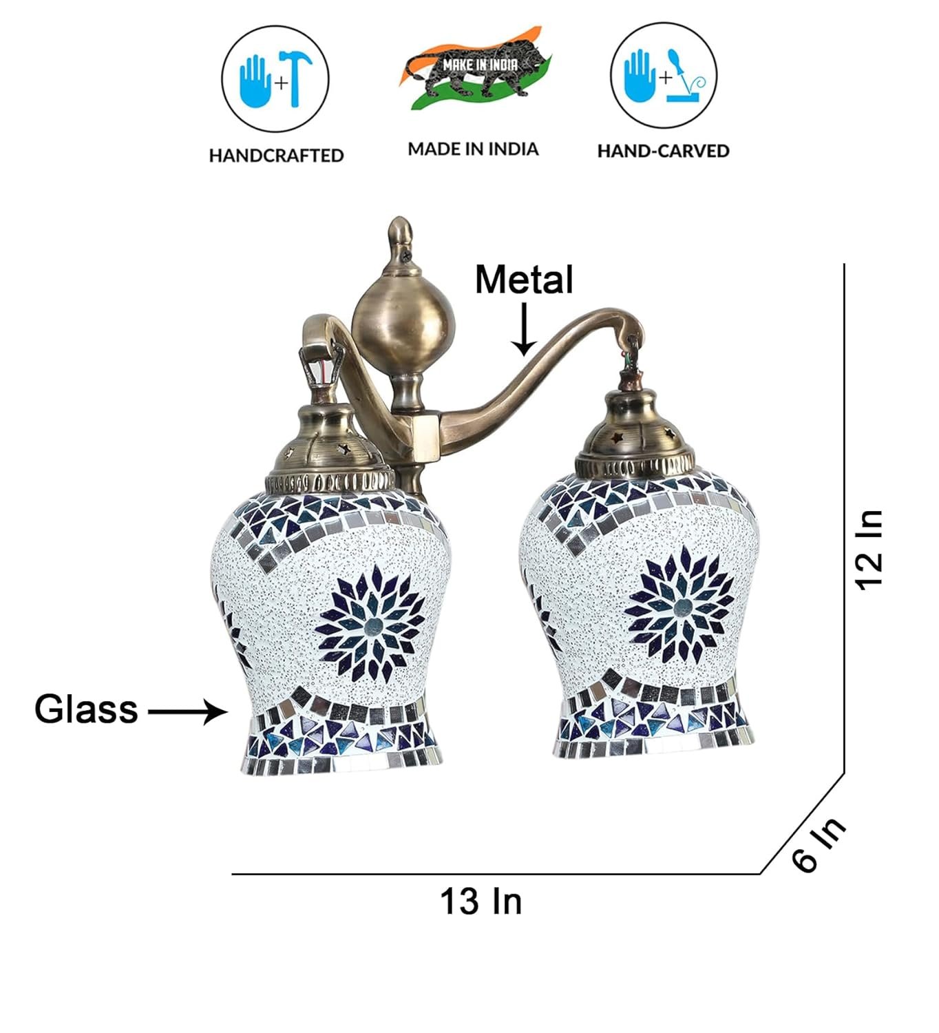 Dual Golden Antique Wall lamp with Mosaic Glass Wall d�cor Wall Hanging Light Vintage Wall Lamps Decorative lamp Traditional Wall lamp-L