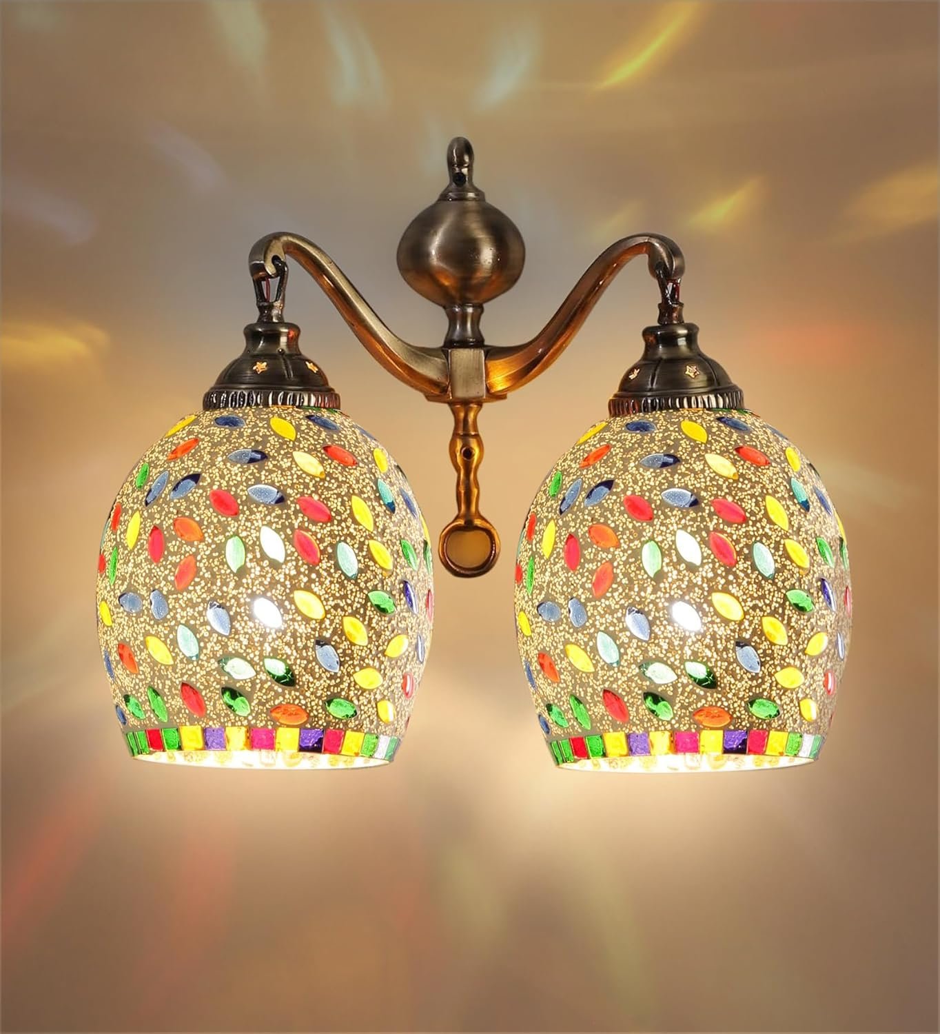 Dual Golden Antique Wall lamp with Mosaic Glass Wall d�cor Wall Hanging Light Vintage Wall Lamps Decorative lamp Traditional Wall lamp-O