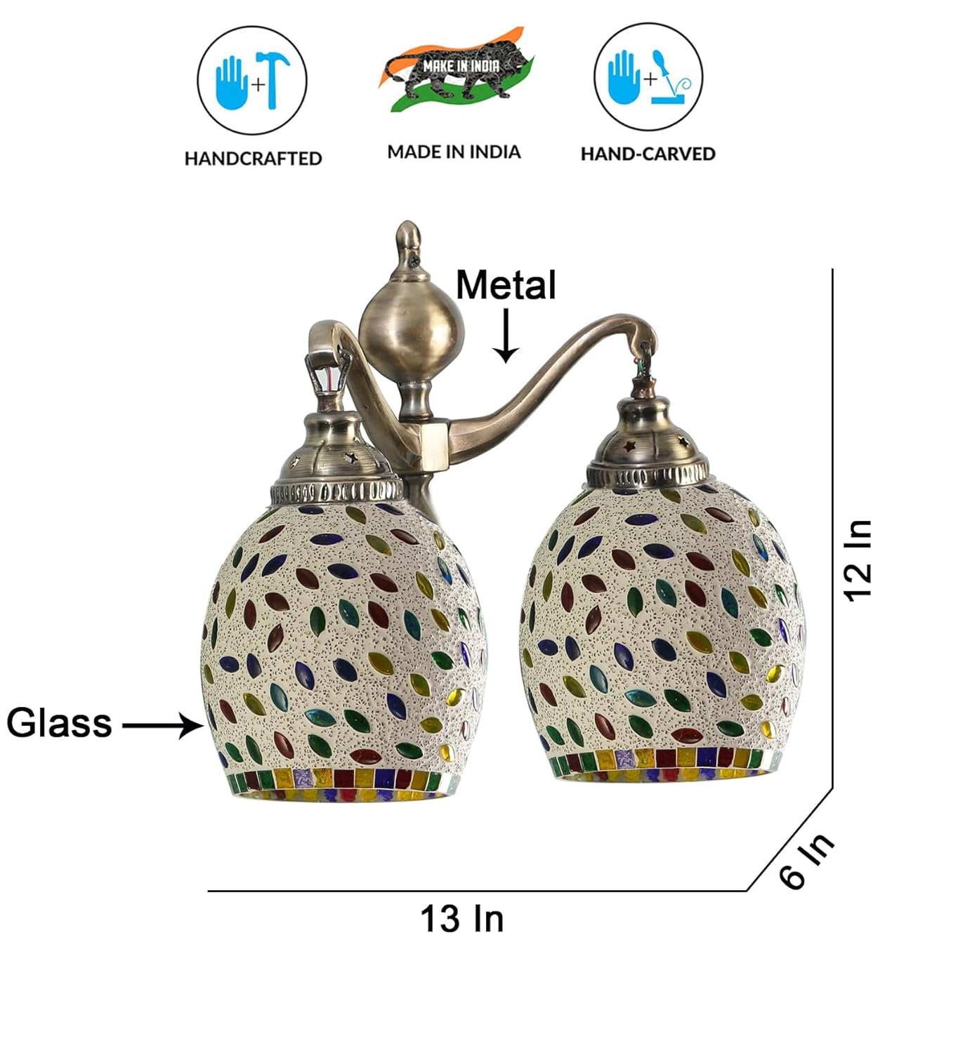 Dual Golden Antique Wall lamp with Mosaic Glass Wall d�cor Wall Hanging Light Vintage Wall Lamps Decorative lamp Traditional Wall lamp-O