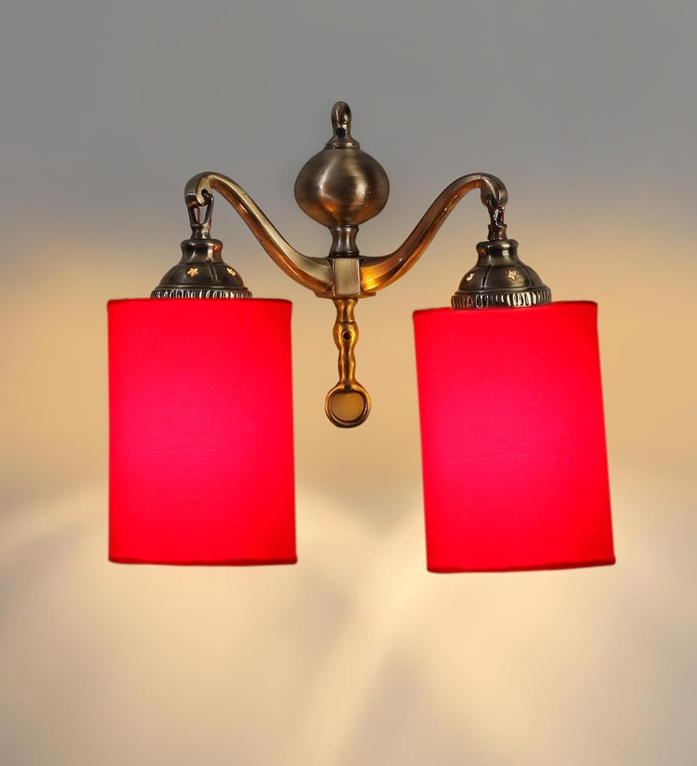 Dual Golden Antique Red Cotton Shade Wall d�cor Wall Hanging Light Vintage Wall Lamps Decorative lamp Traditional Wall lamp