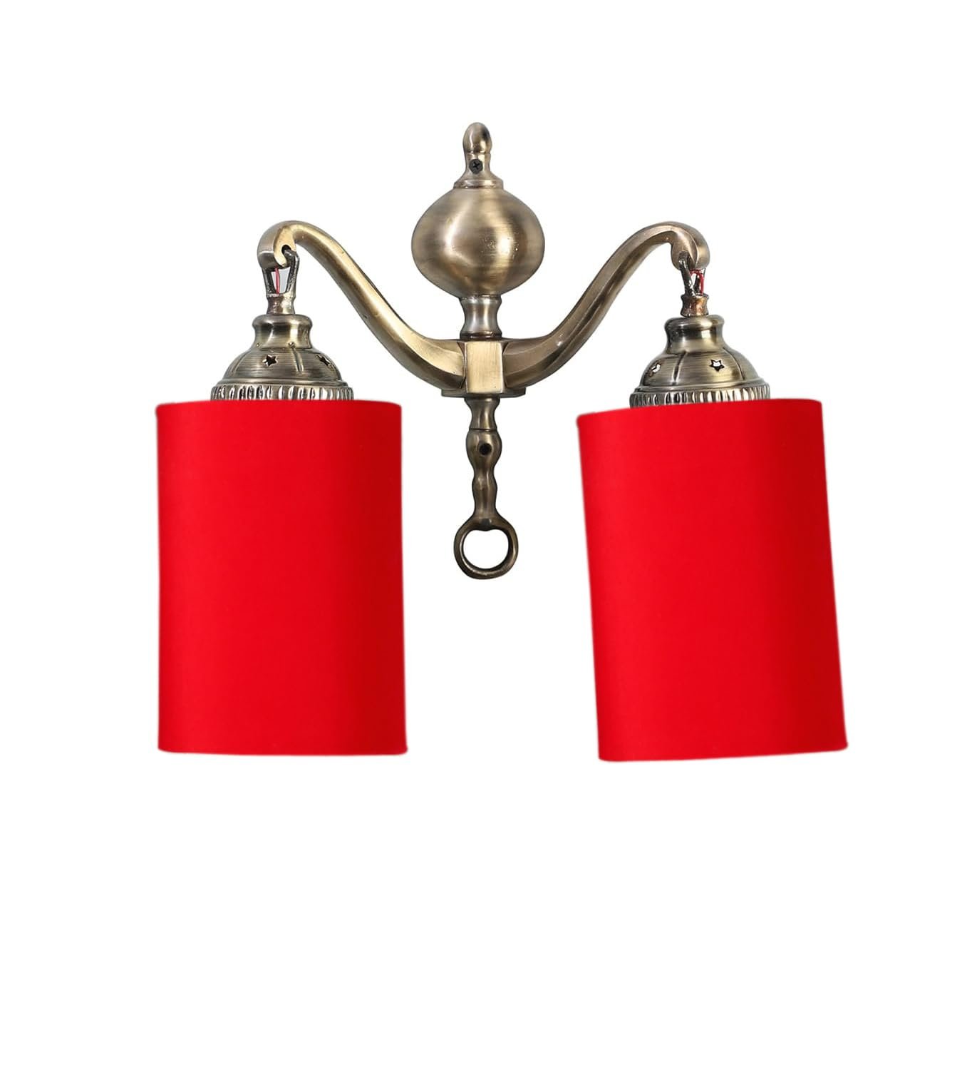 Dual Golden Antique Red Cotton Shade Wall d�cor Wall Hanging Light Vintage Wall Lamps Decorative lamp Traditional Wall lamp
