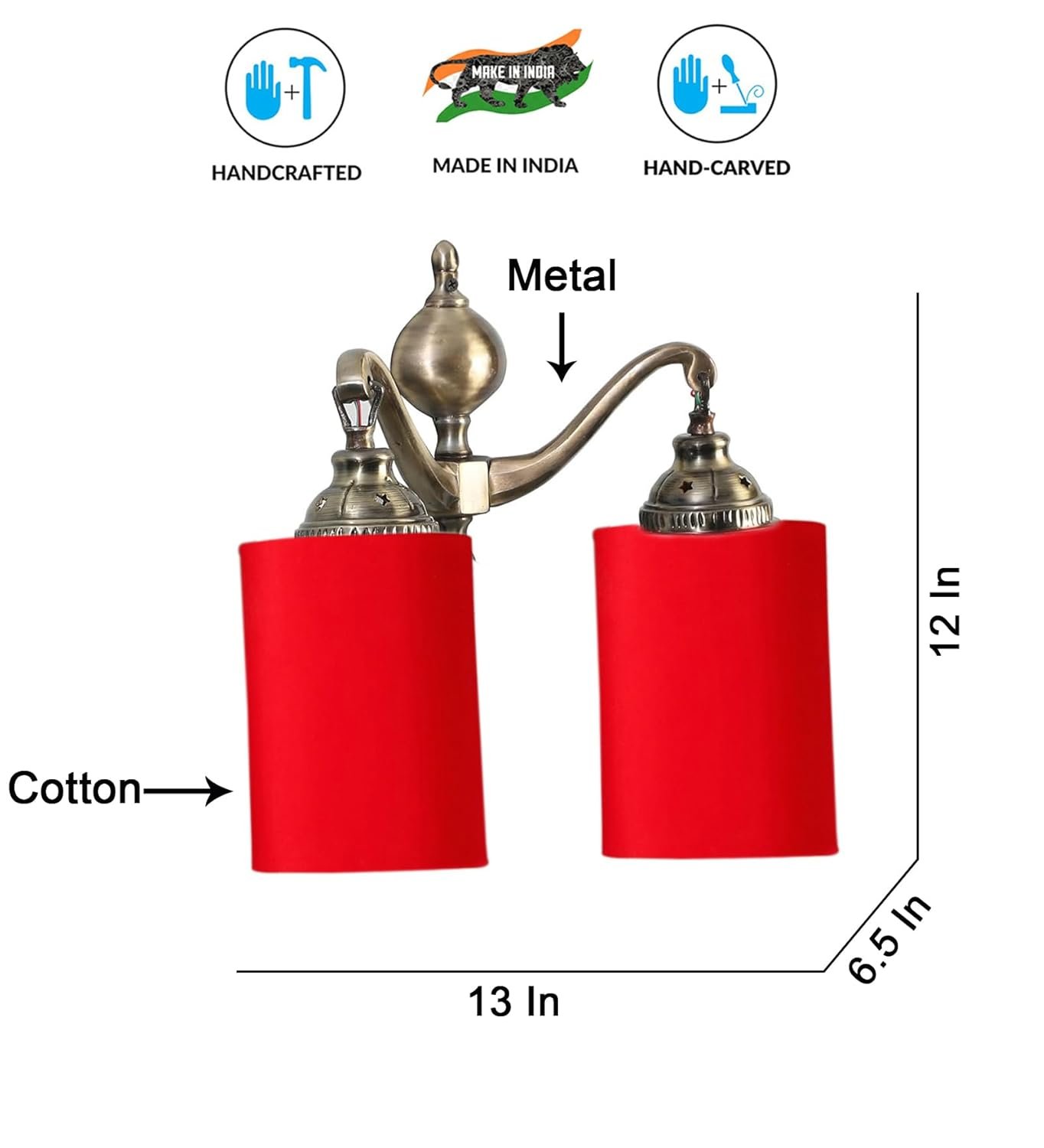 Dual Golden Antique Red Cotton Shade Wall d�cor Wall Hanging Light Vintage Wall Lamps Decorative lamp Traditional Wall lamp