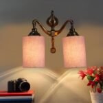 Dual Golden Antique Grey Cotton Shade Wall d�cor Wall Hanging Light Vintage Wall Lamps Decorative lamp Traditional Wall lamp
