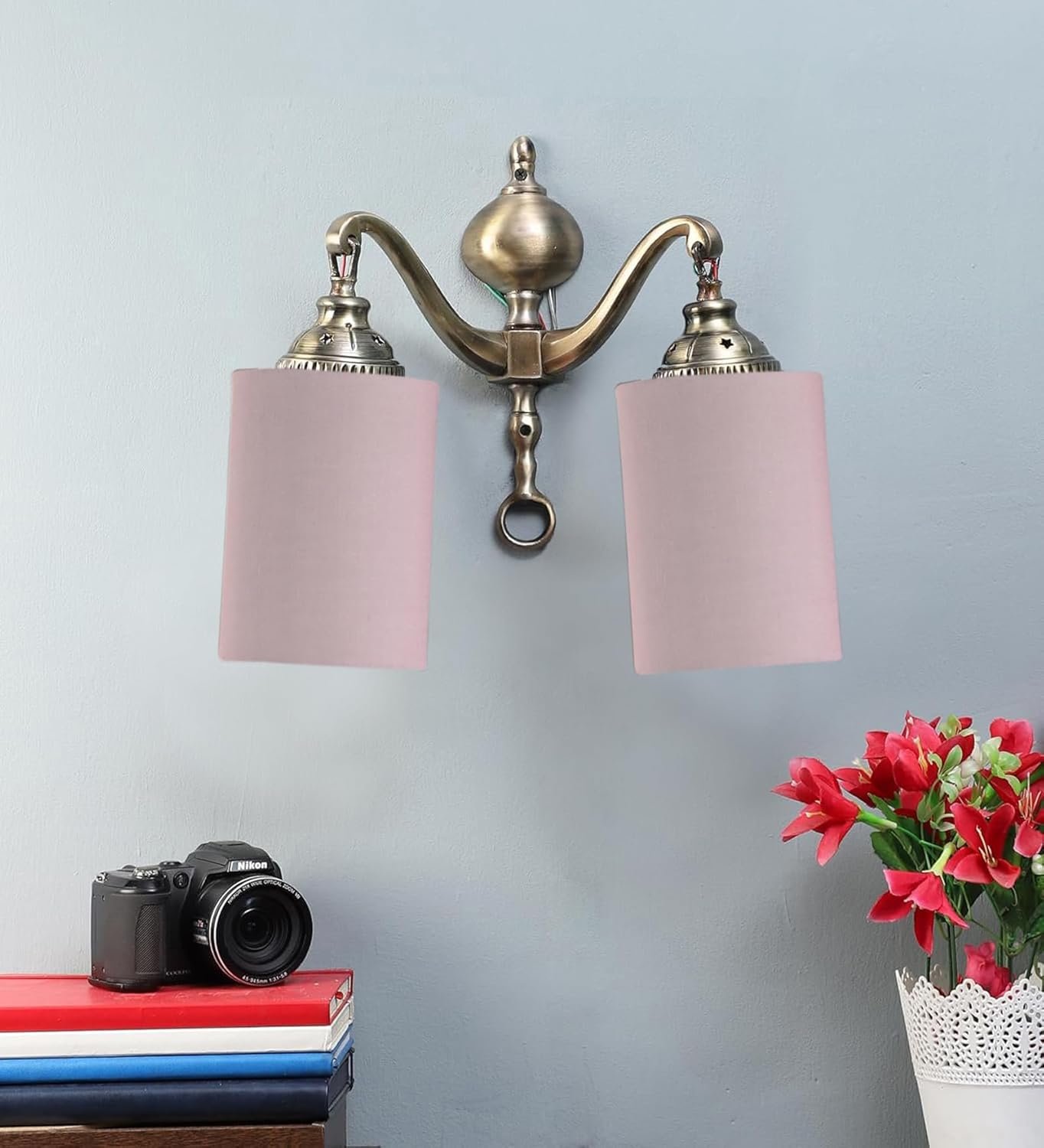 Dual Golden Antique Grey Cotton Shade Wall d�cor Wall Hanging Light Vintage Wall Lamps Decorative lamp Traditional Wall lamp