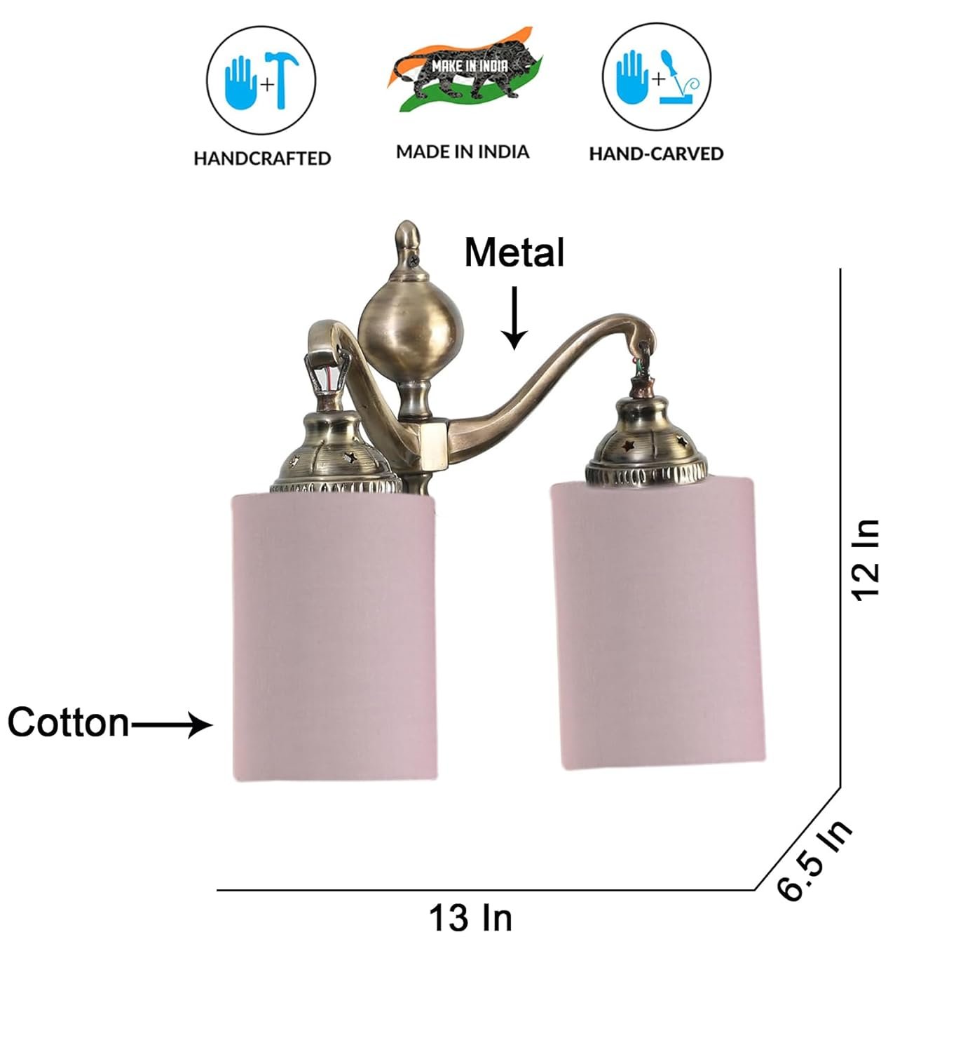 Dual Golden Antique Grey Cotton Shade Wall d�cor Wall Hanging Light Vintage Wall Lamps Decorative lamp Traditional Wall lamp
