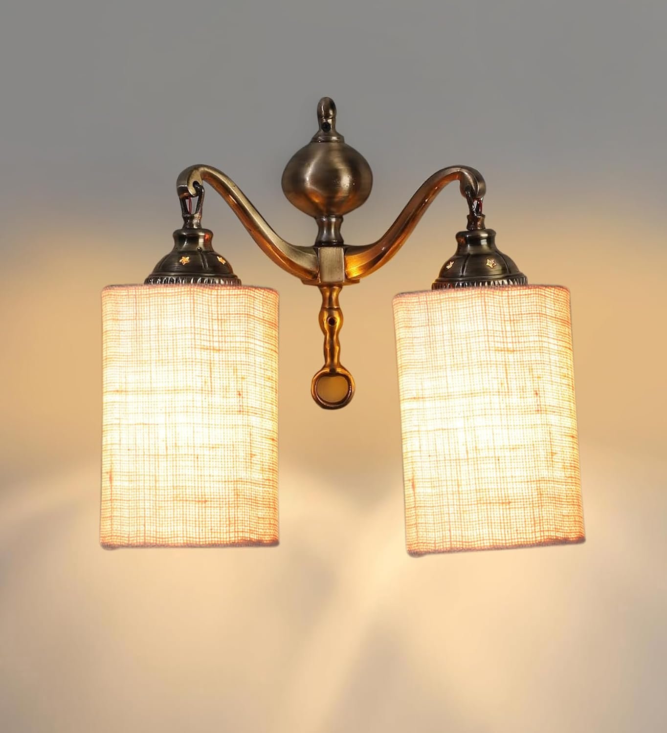 Dual Golden Antique White Jute Shade Wall d�cor Wall Hanging Light Vintage Wall Lamps Decorative lamp Traditional Wall lamp