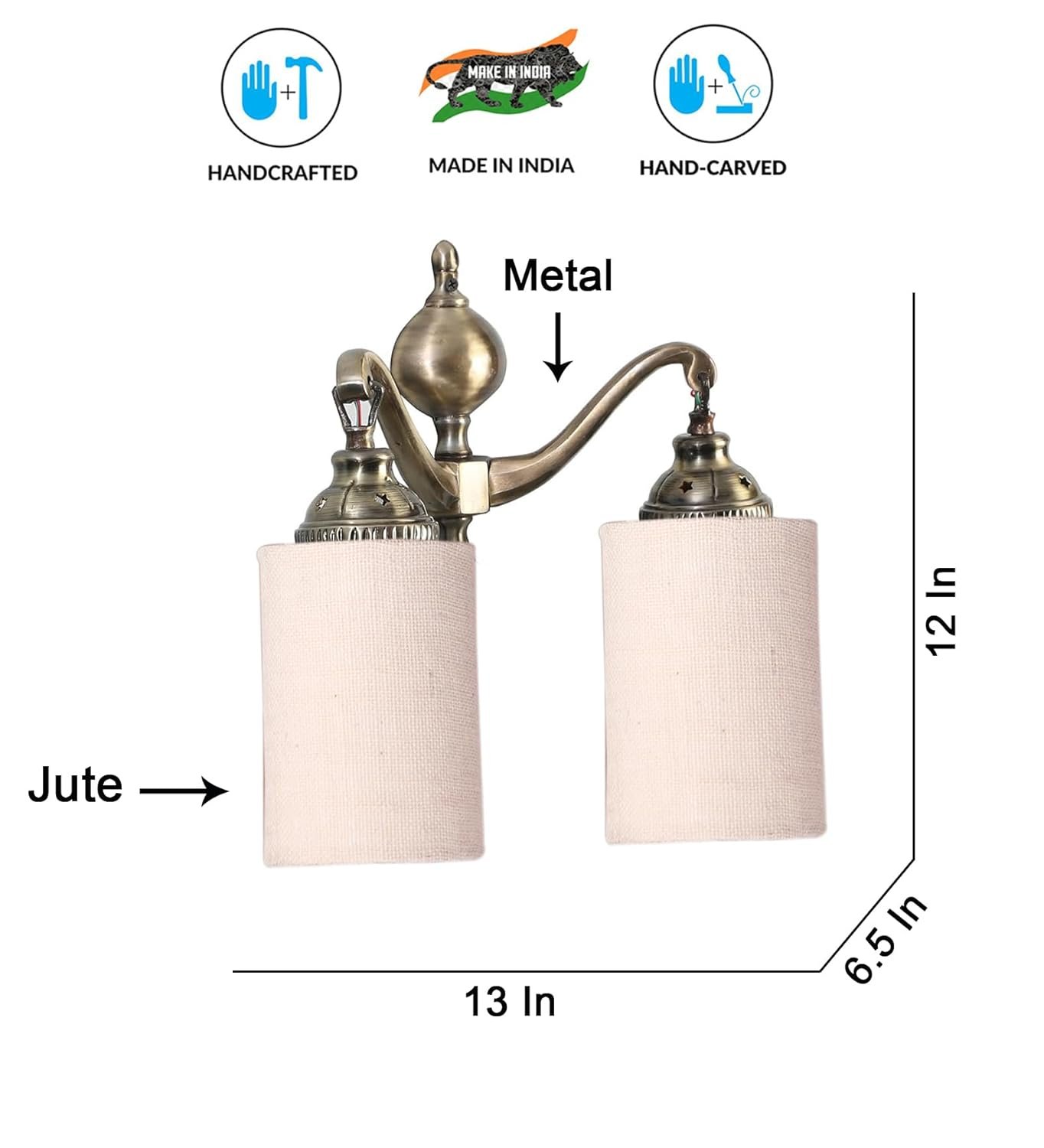 Dual Golden Antique White Jute Shade Wall d�cor Wall Hanging Light Vintage Wall Lamps Decorative lamp Traditional Wall lamp