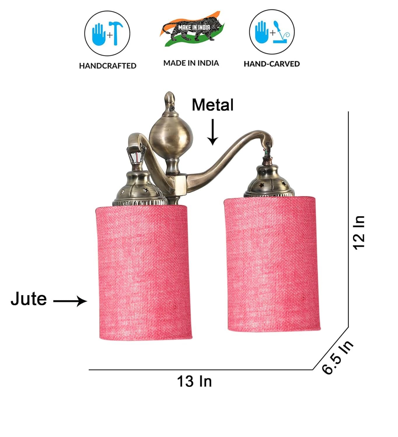 Dual Golden Antique Pink Jute Shade Wall d�cor Wall Hanging Light Vintage Wall Lamps Decorative lamp Traditional Wall lamp