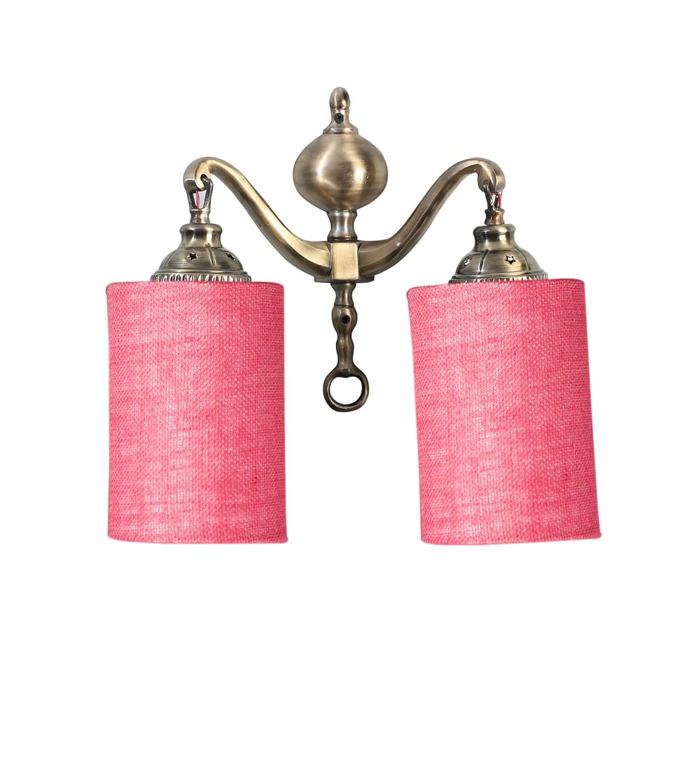 Dual Golden Antique Pink Jute Shade Wall d�cor Wall Hanging Light Vintage Wall Lamps Decorative lamp Traditional Wall lamp