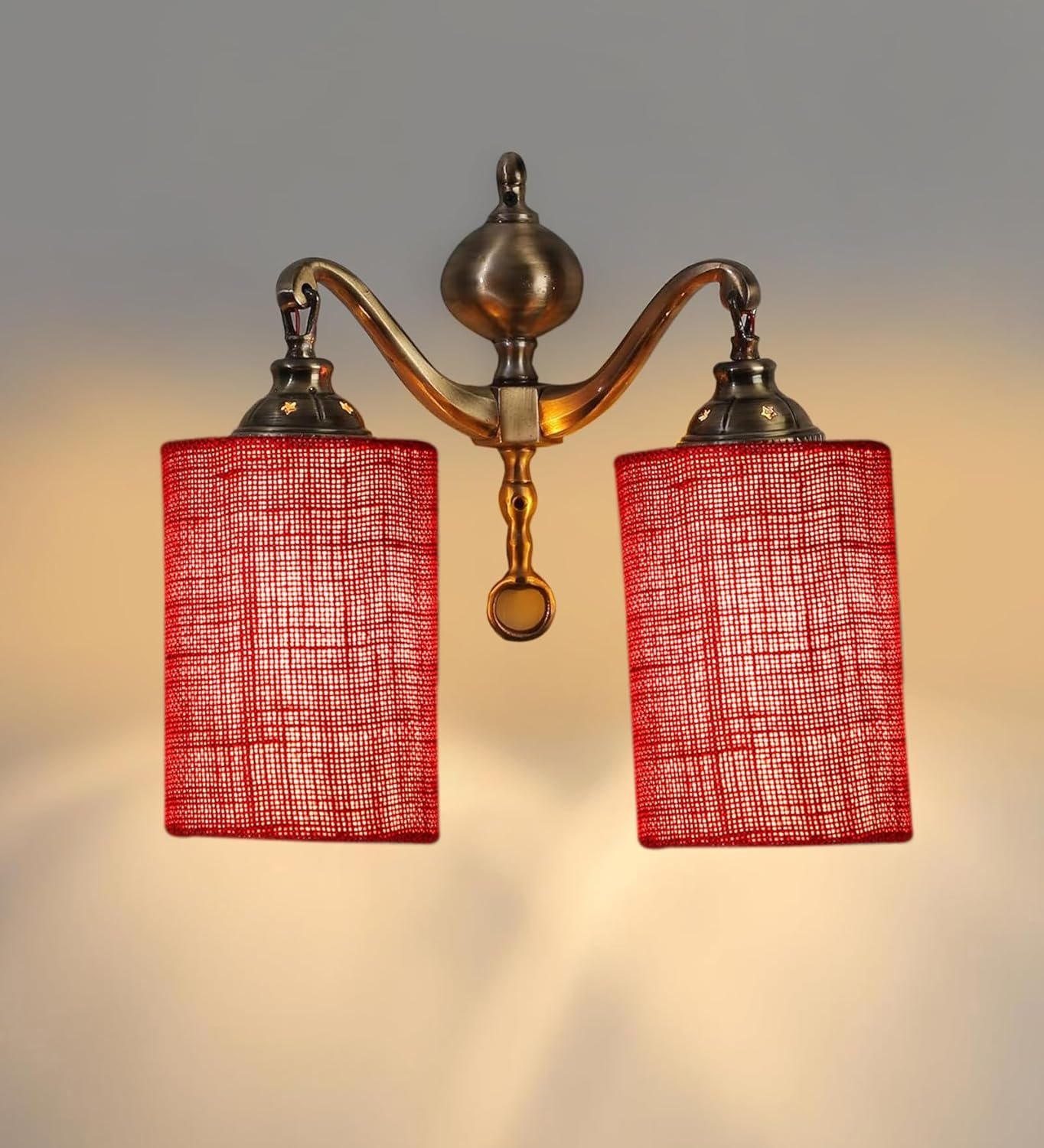 Dual Golden Antique Maroon Jute Shade Wall d�cor Wall Hanging Light Vintage Wall Lamps Decorative lamp Traditional Wall lamp