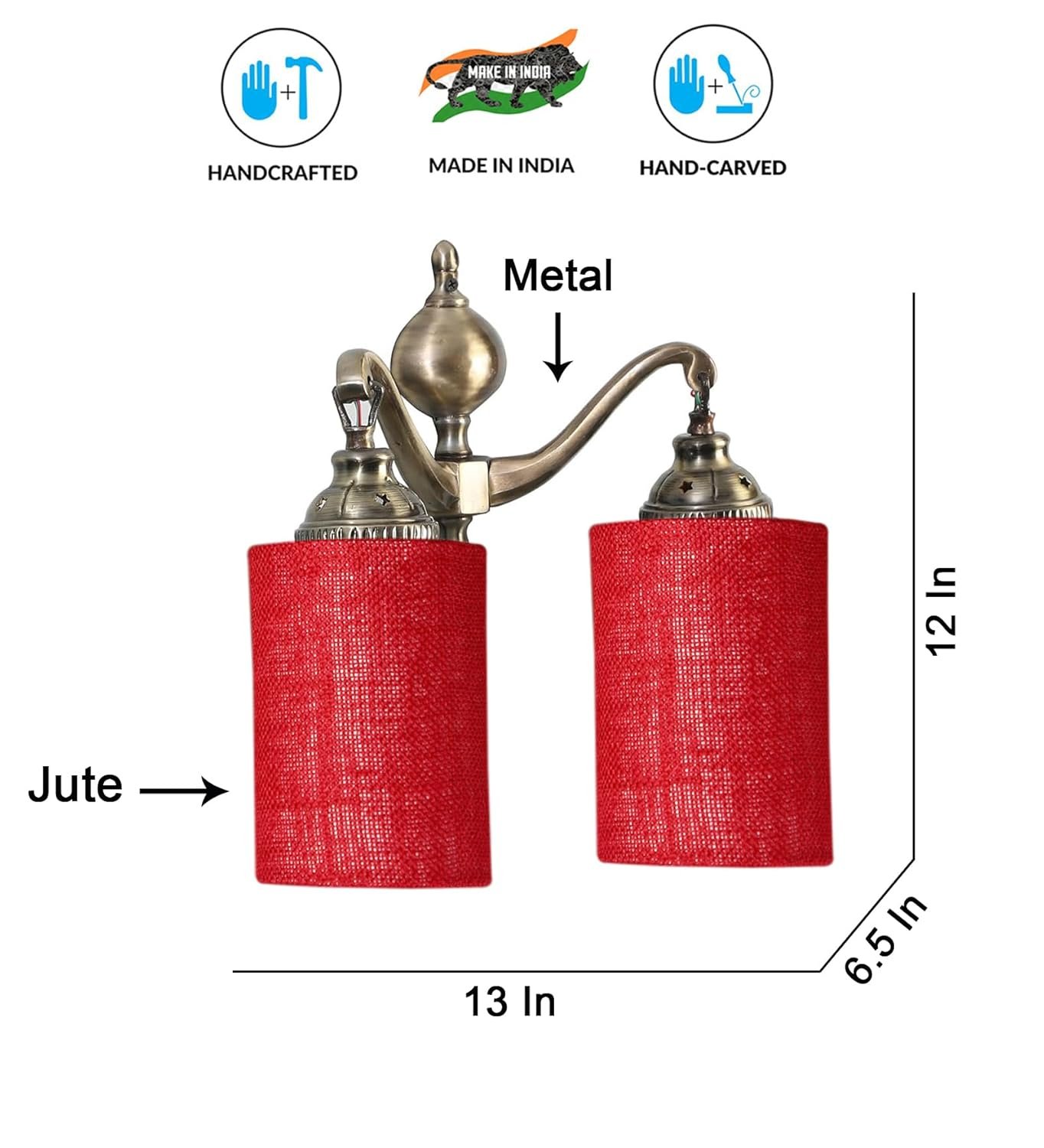 Dual Golden Antique Maroon Jute Shade Wall d�cor Wall Hanging Light Vintage Wall Lamps Decorative lamp Traditional Wall lamp