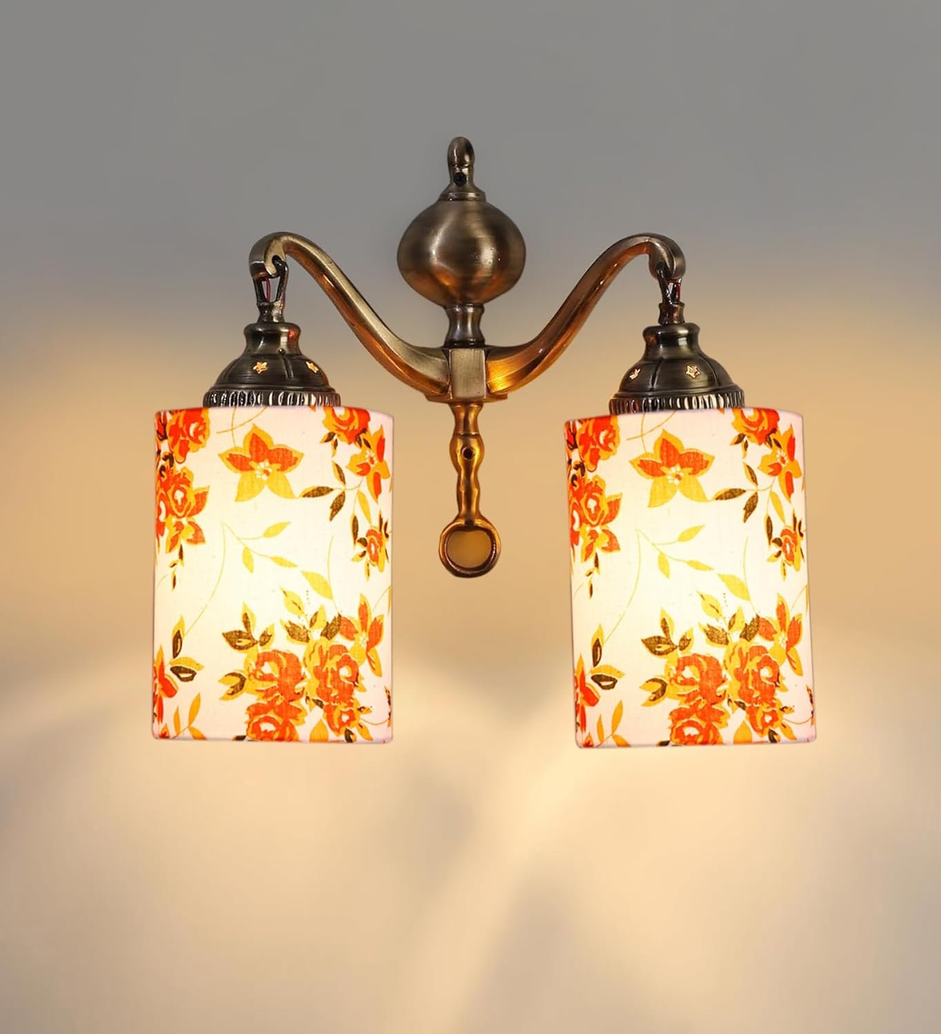 Dual Golden Antique Printed Cotton Shade Wall d�cor Wall Hanging Light Vintage Wall Lamps Decorative lamp Traditional Wall lamp-Z