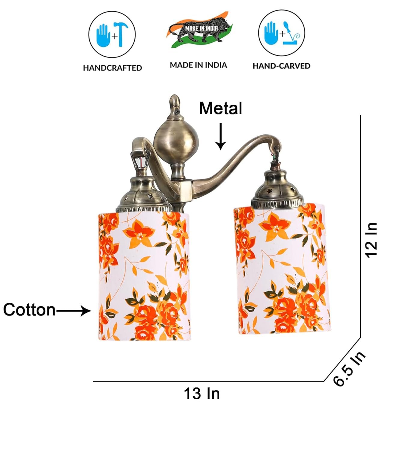 Dual Golden Antique Printed Cotton Shade Wall d�cor Wall Hanging Light Vintage Wall Lamps Decorative lamp Traditional Wall lamp-Z