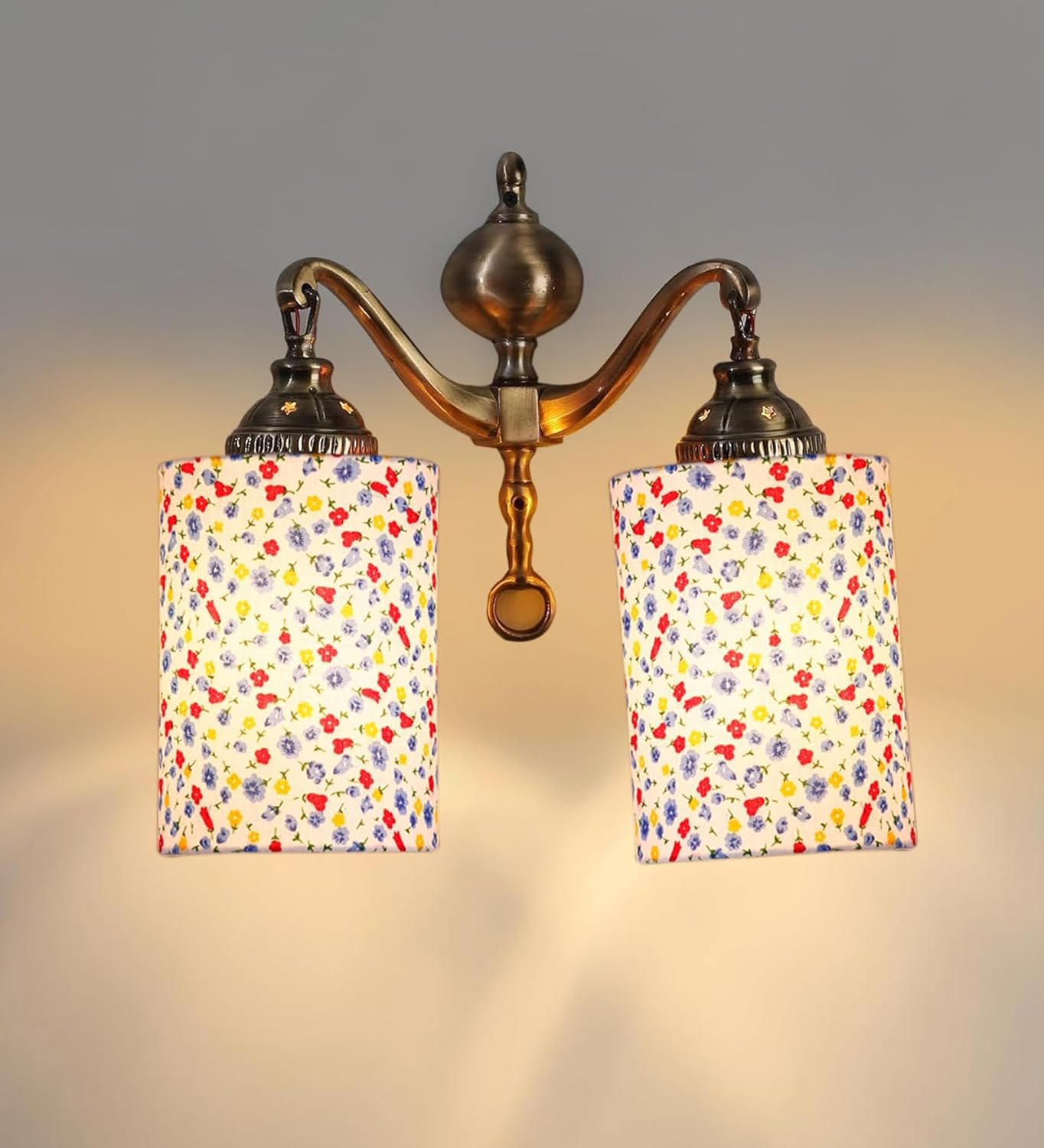 Dual Golden Antique Printed Cotton Shade Wall d�cor Wall Hanging Light Vintage Wall Lamps Decorative lamp Traditional Wall lamp-X
