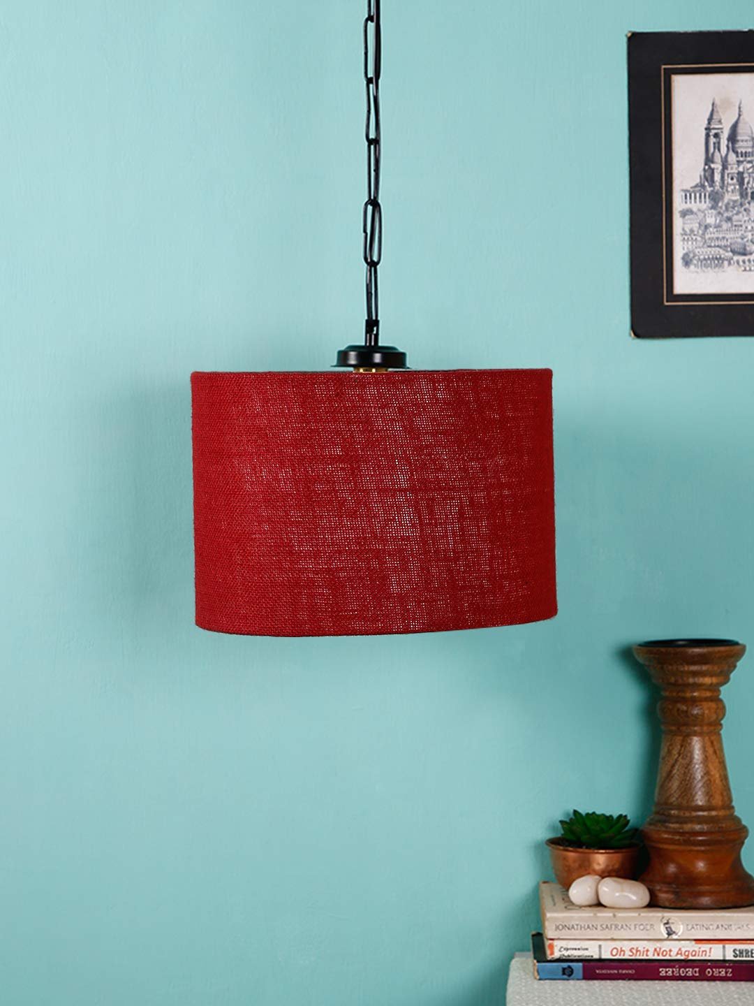 Maroon Jute Drum Hanging Lamp