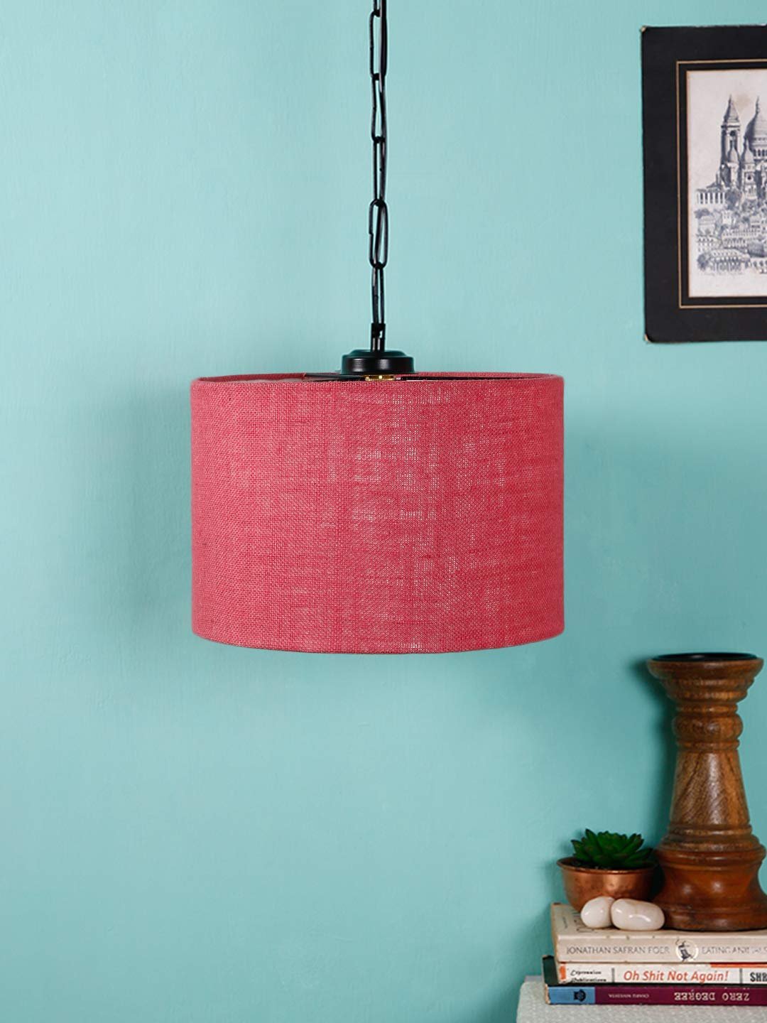 Pink Jute Drum Hanging Lamp
