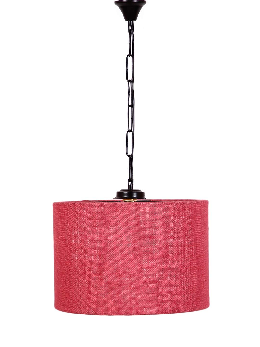 Pink Jute Drum Hanging Lamp