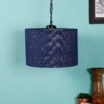 Blue Jute Drum Hanging Lamp