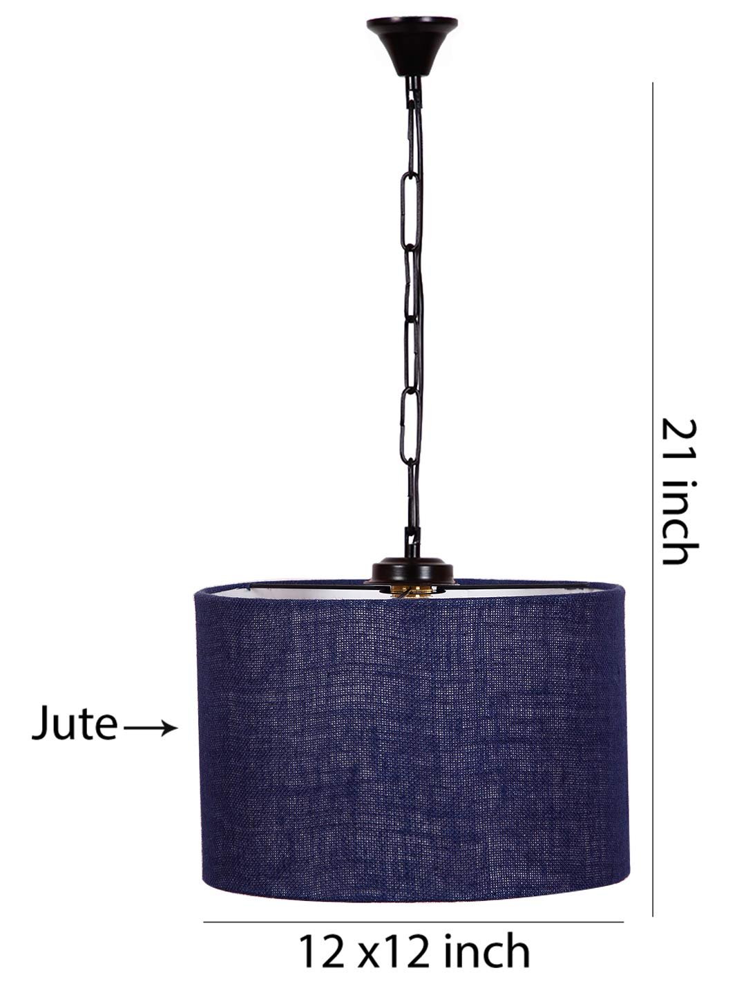 Blue Jute Drum Hanging Lamp