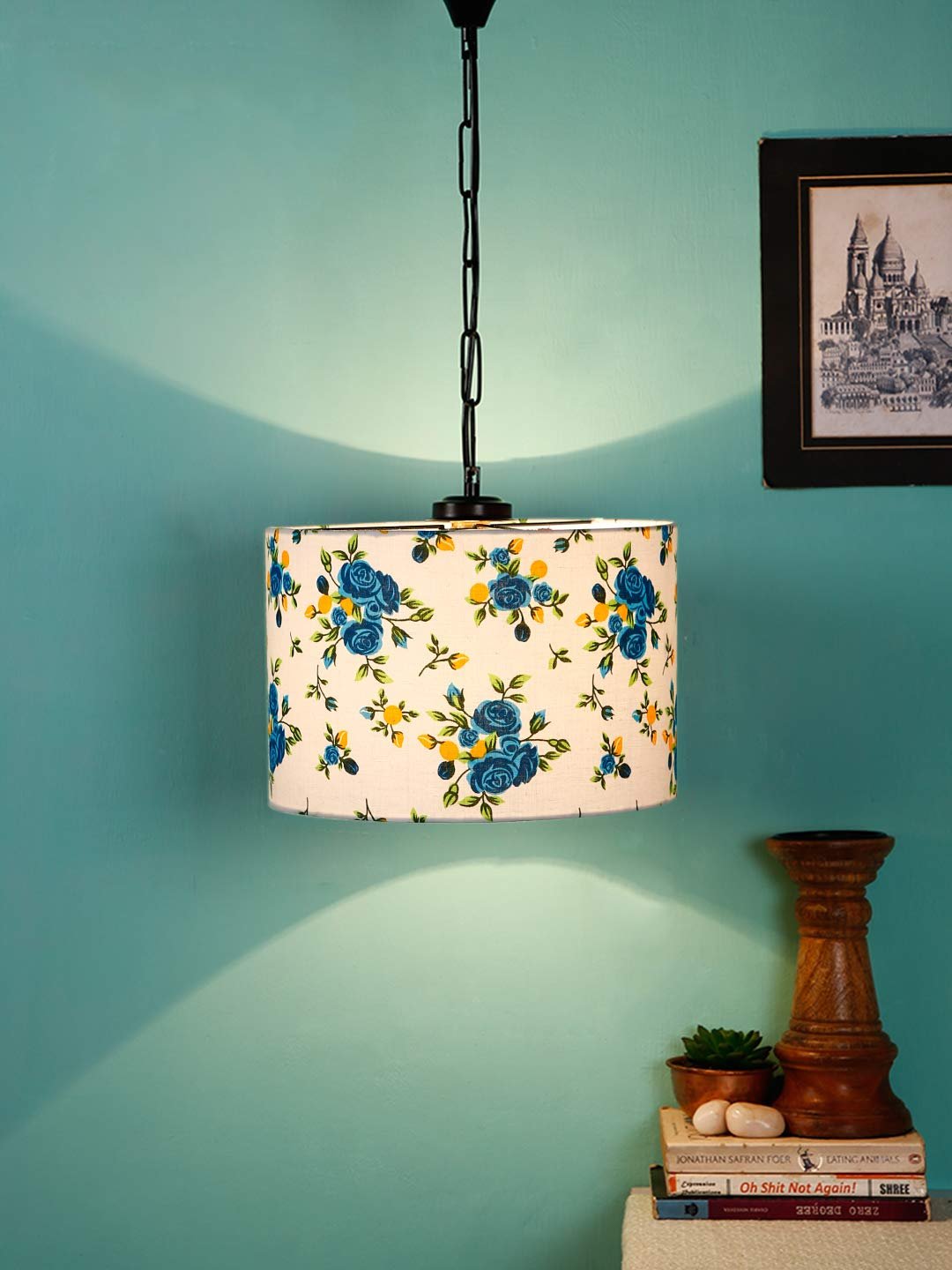 Multicolor Cotton Drum Hanging Lamp