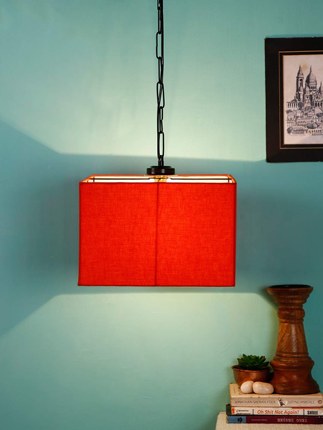 Orange Cotton Square Hanging Lamp