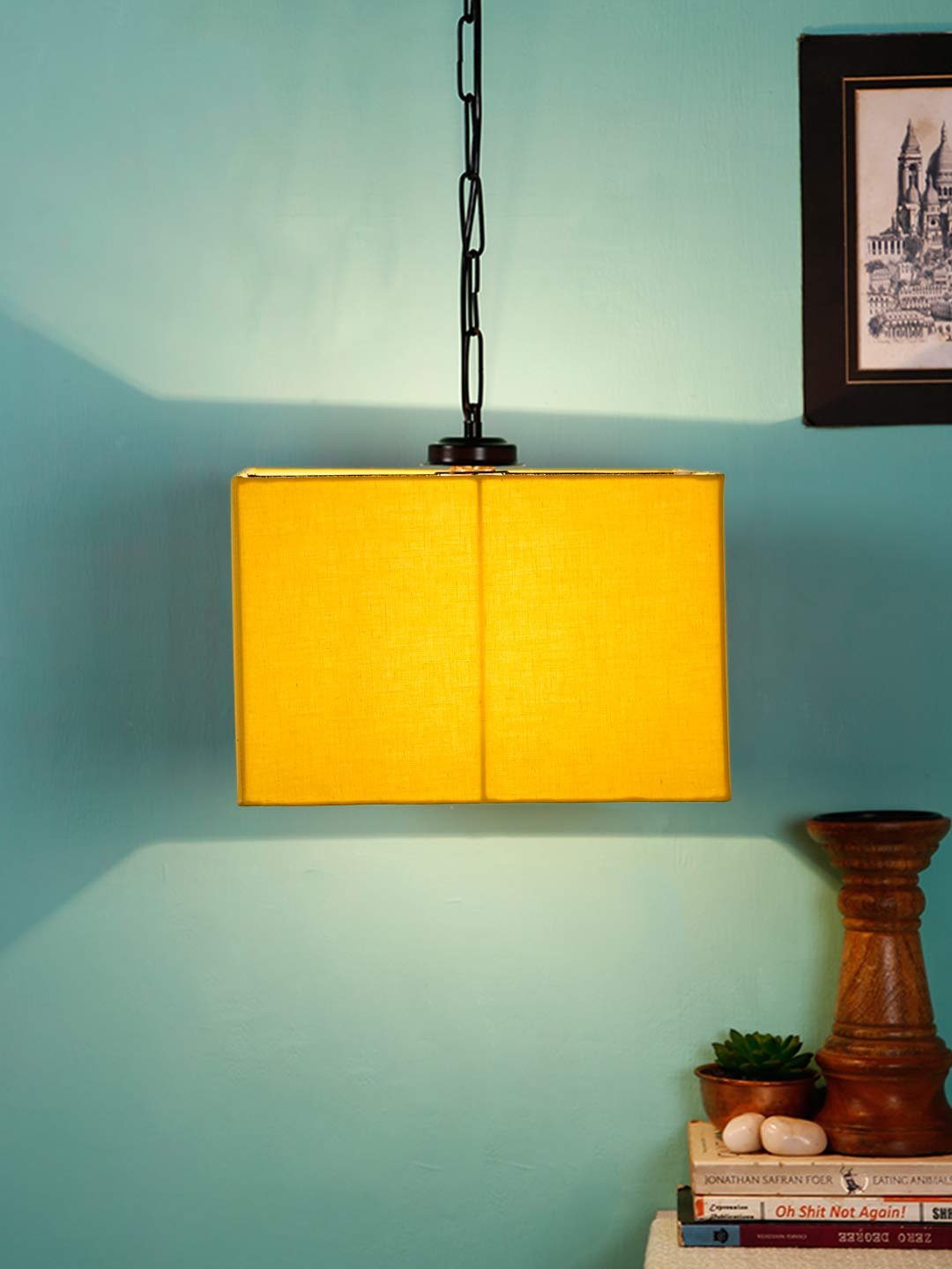 Yellow Cotton Square Hanging Lamp
