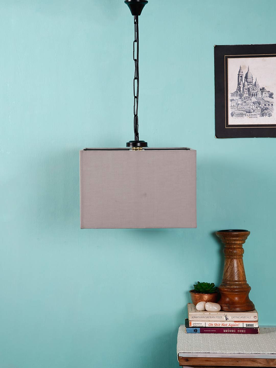 Grey Cotton Square Hanging Lamp