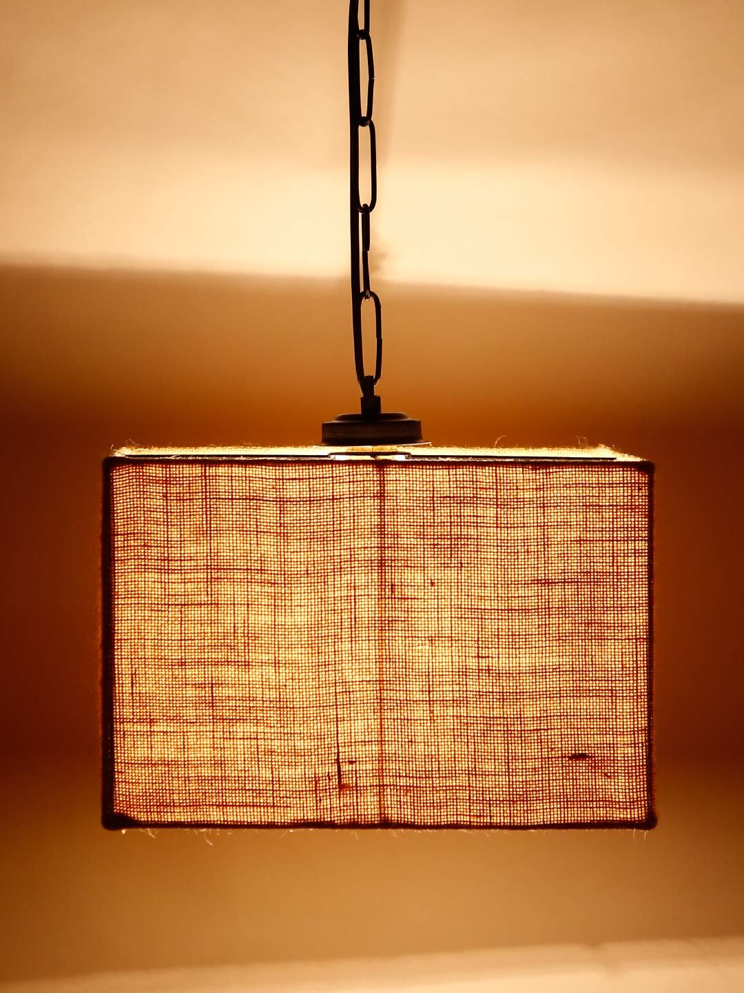 Beige Jute Square Hanging Lamp