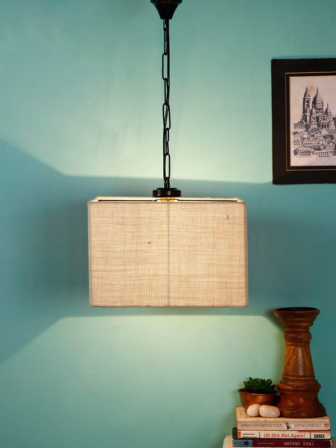 White Jute Square Hanging Lamp