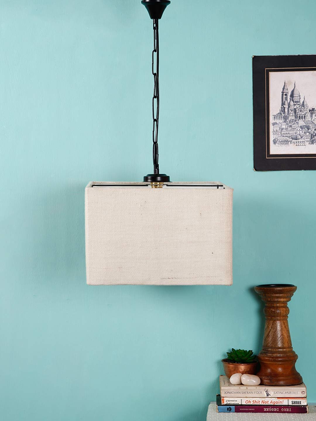 White Jute Square Hanging Lamp