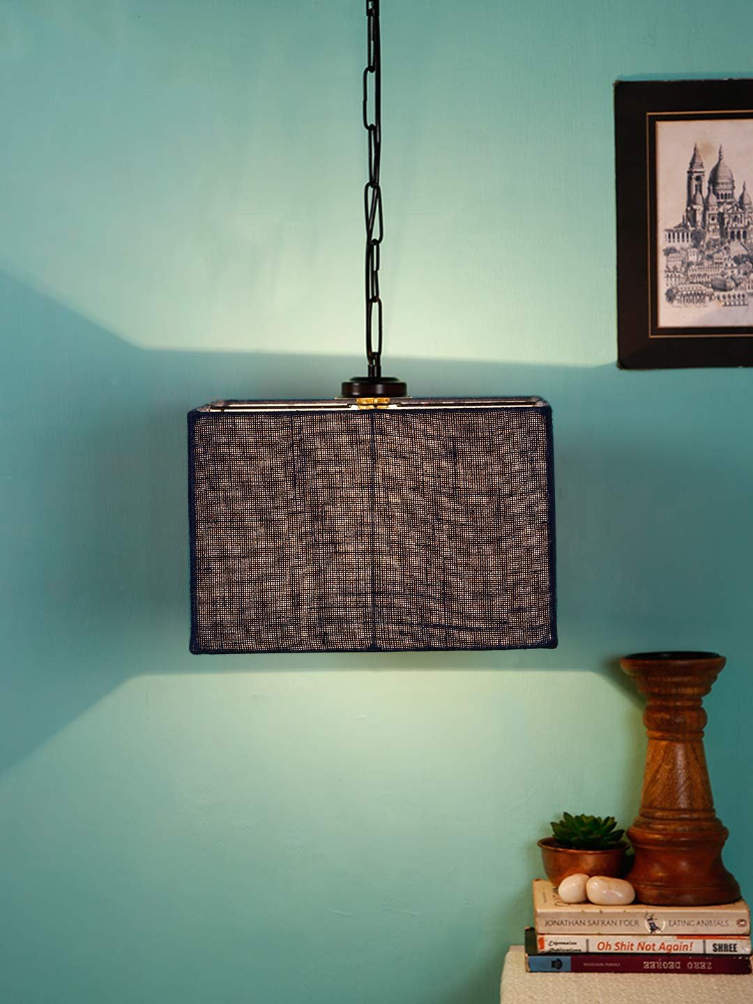 Blue Jute Square Hanging Lamp