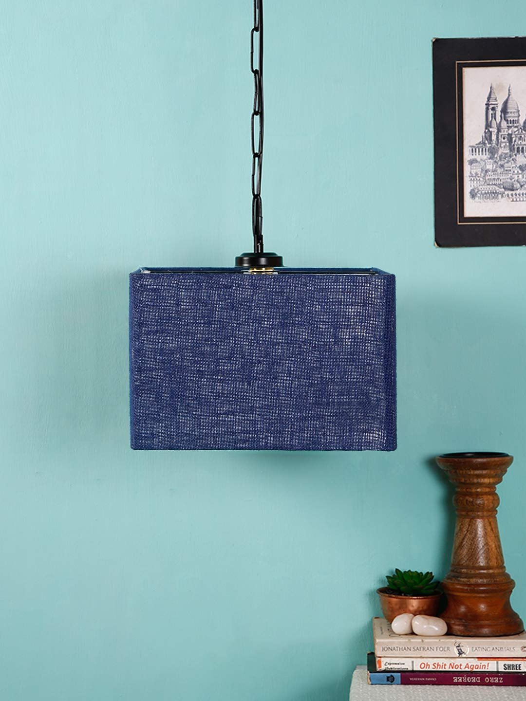 Blue Jute Square Hanging Lamp
