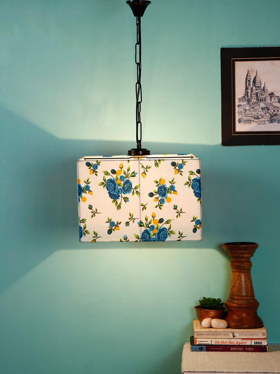 Multicolor Cotton Square Hanging Lamp