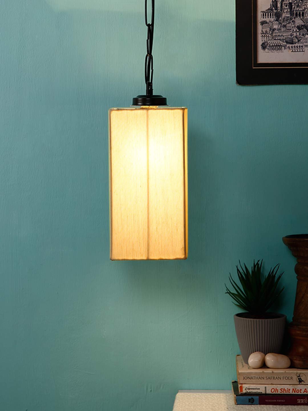 Off-White Cotton Square Hanging Lamp