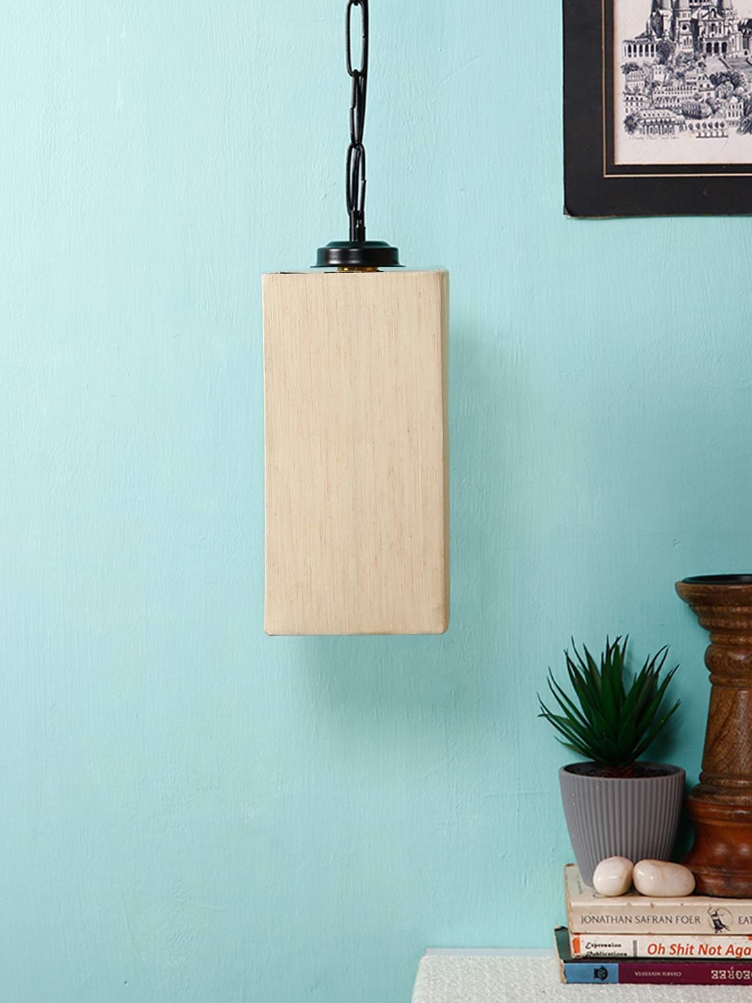 Off-White Cotton Square Hanging Lamp