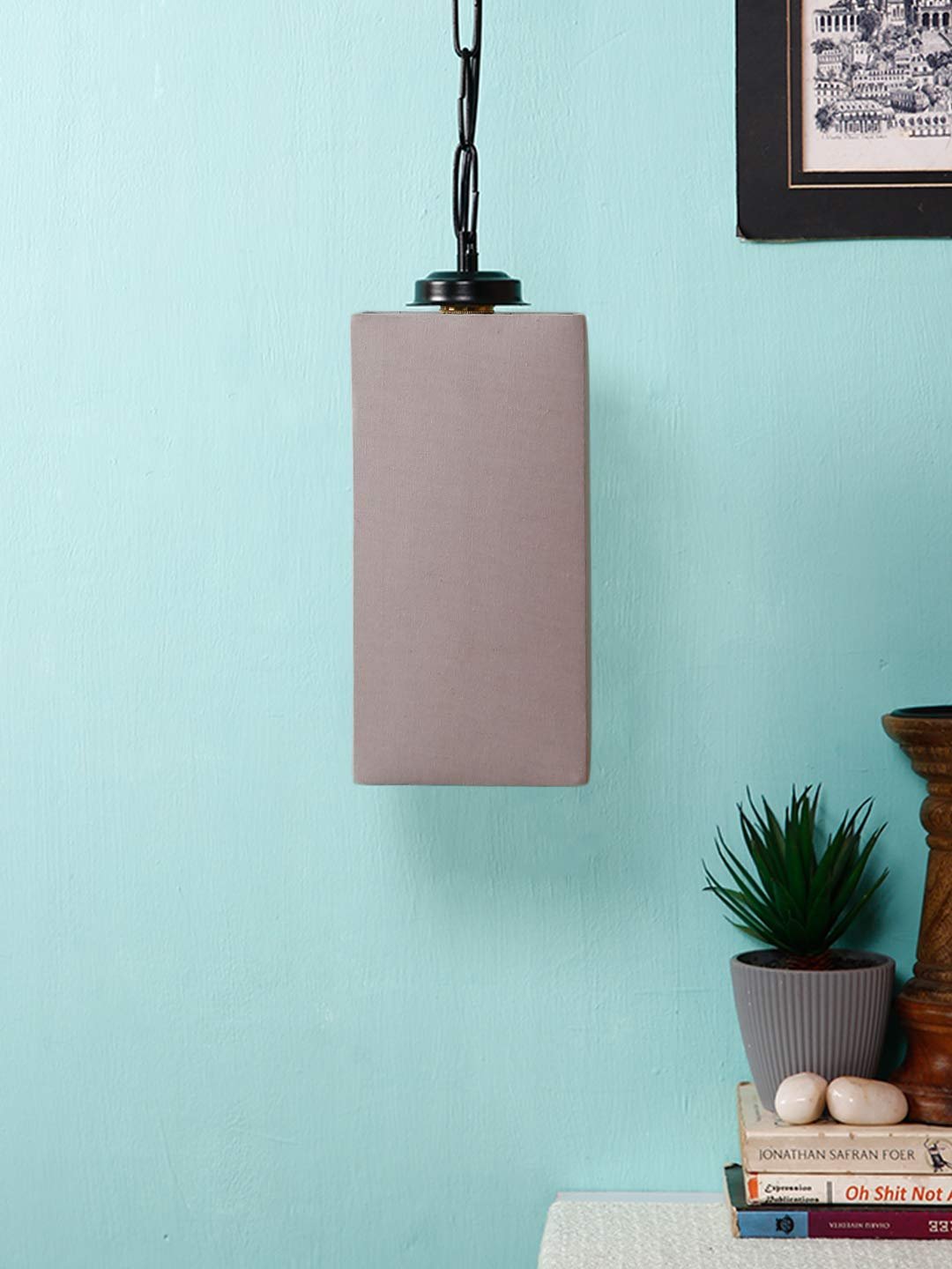 Grey Cotton Square Hanging Lamp