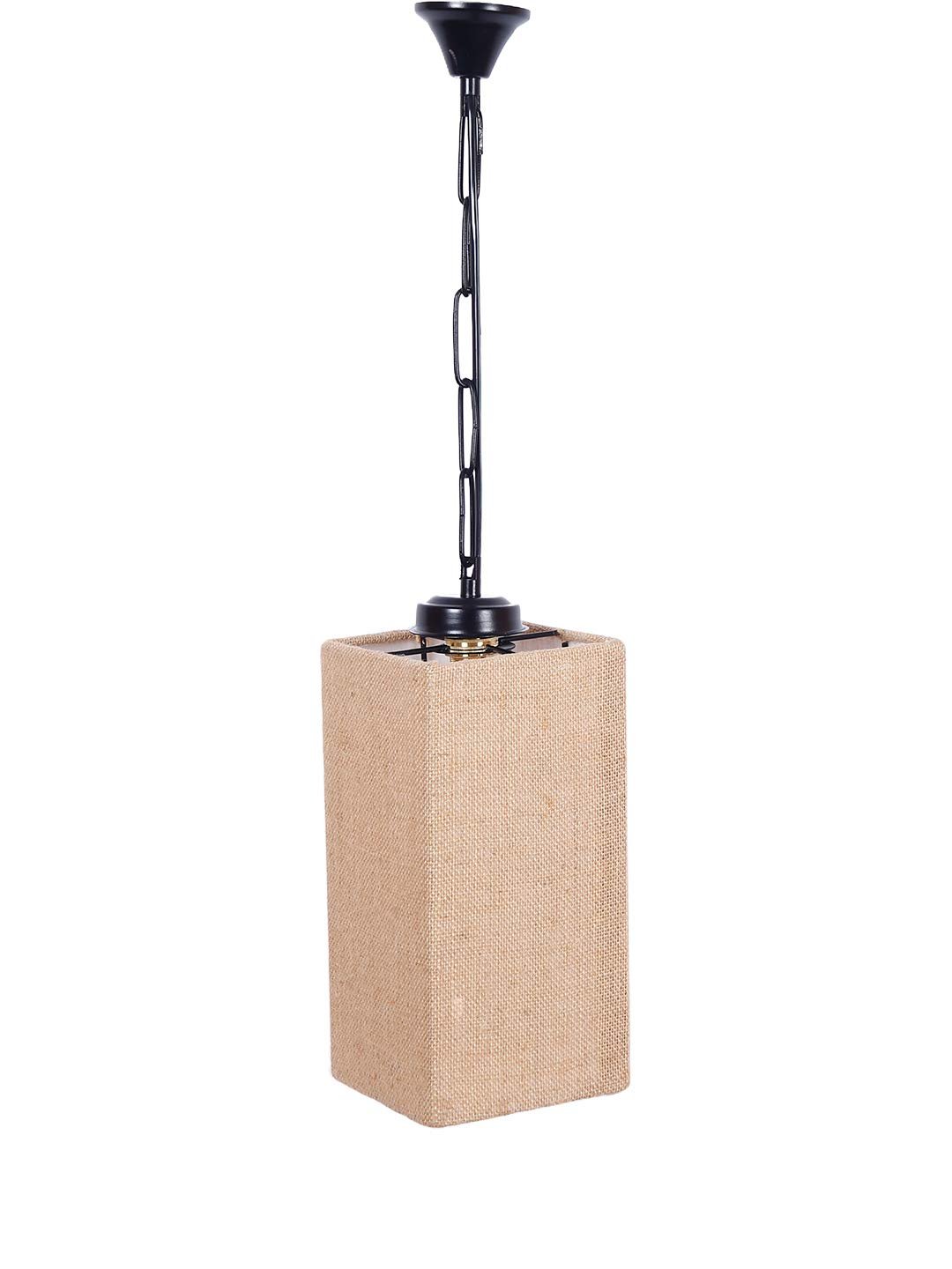 Beige Jute Square Hanging Lamp