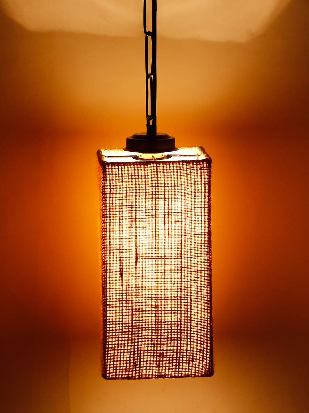 Beige Jute Square Hanging Lamp