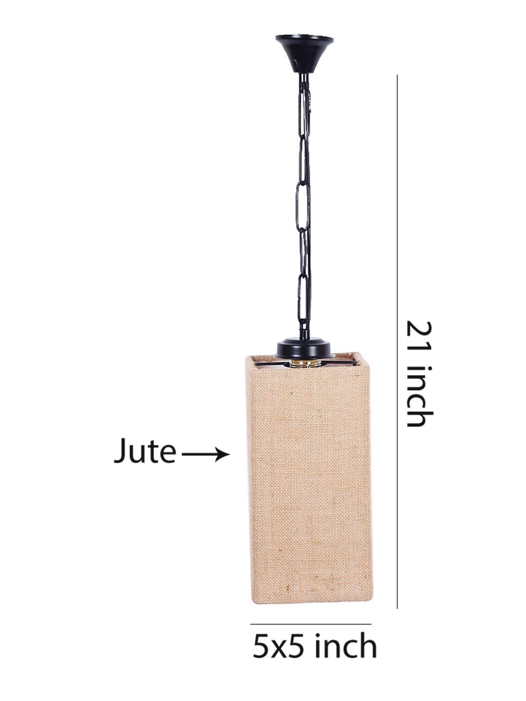 Beige Jute Square Hanging Lamp