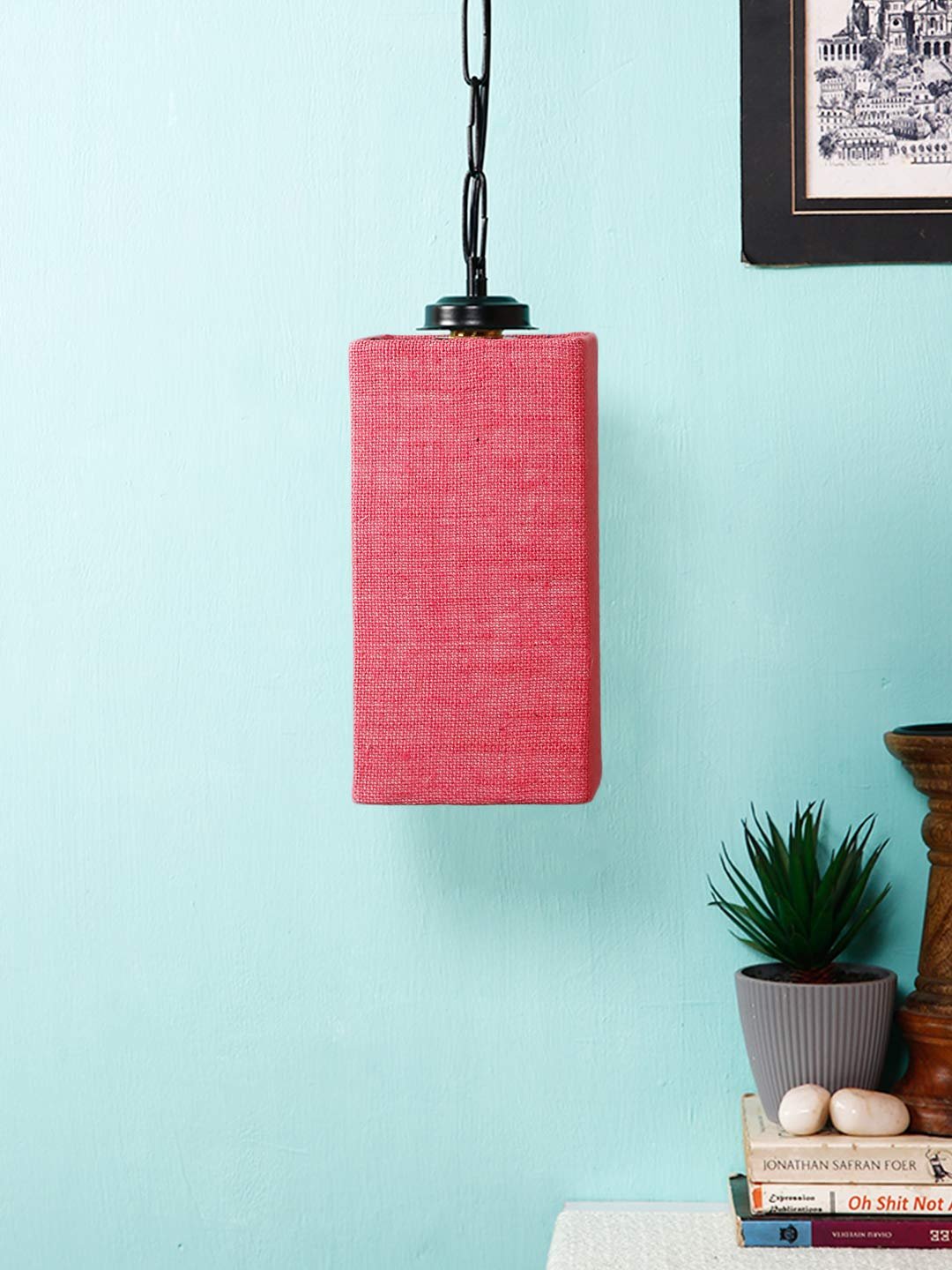Pink Jute Square Hanging Lamp