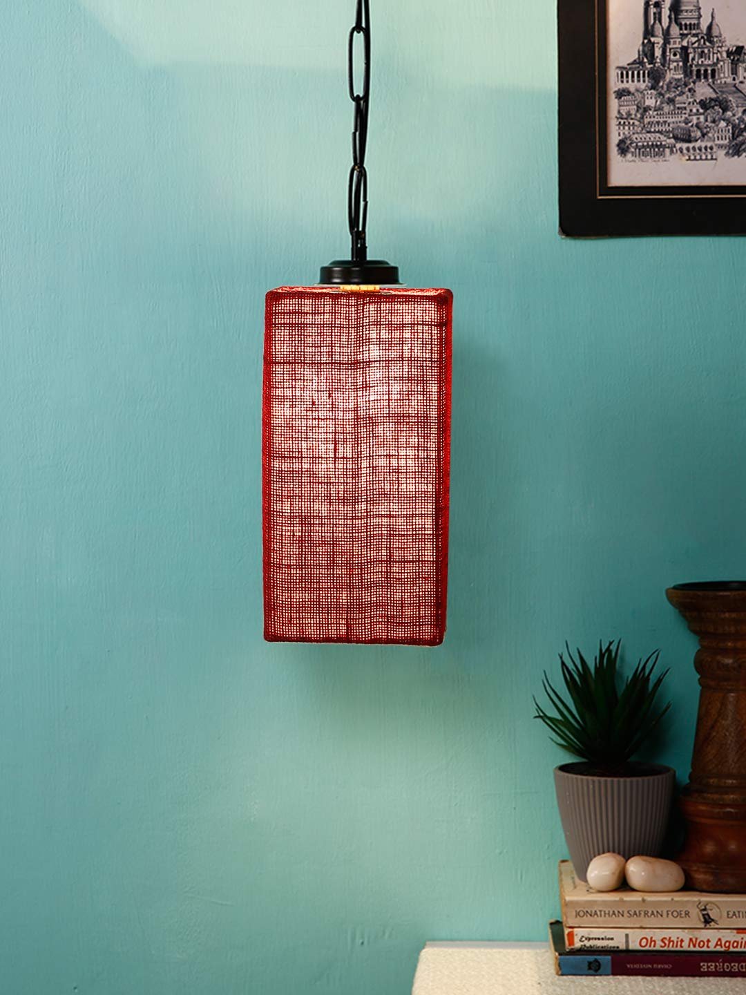 Maroon Jute Square Hanging Lamp